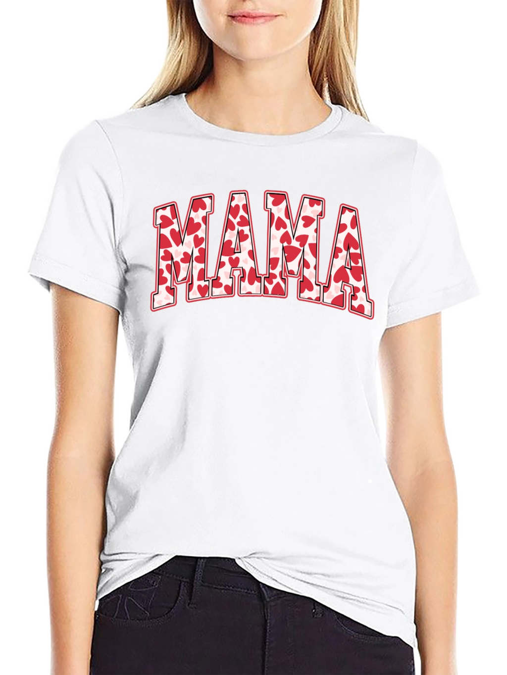 Mama Heart Print Black T-Shirt