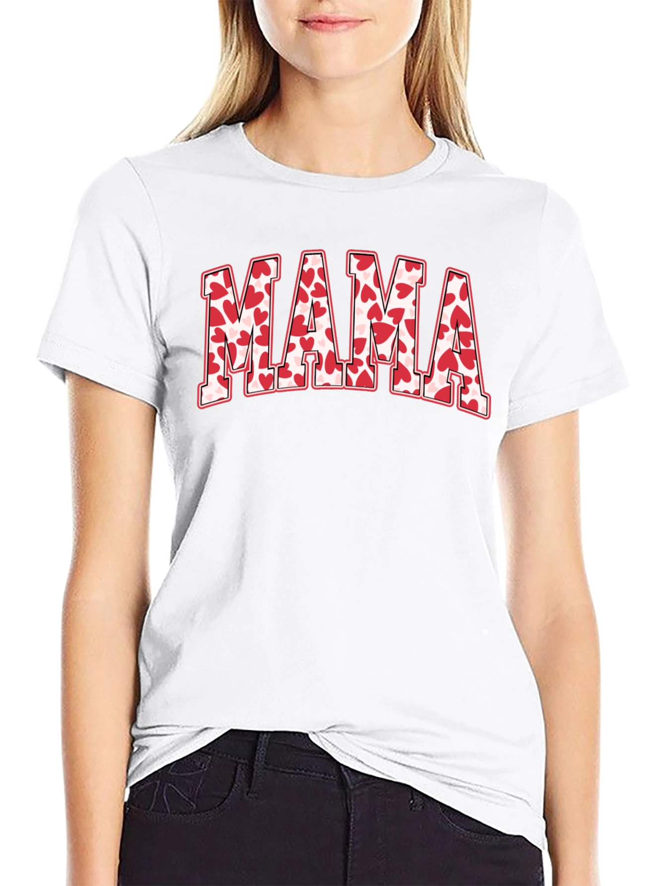 Mama Heart Print Black T-Shirt