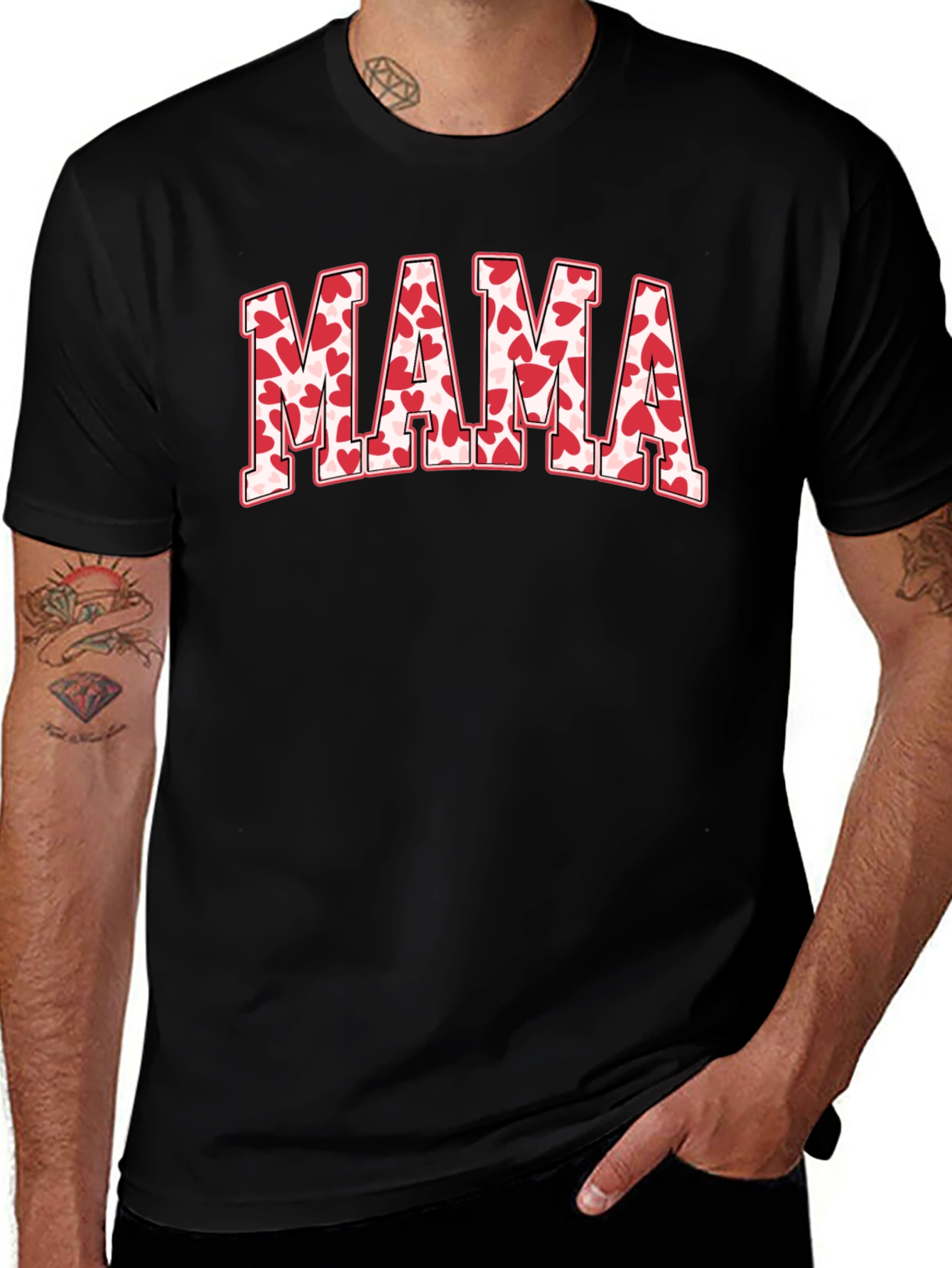 Mama Heart Print Black T-Shirt