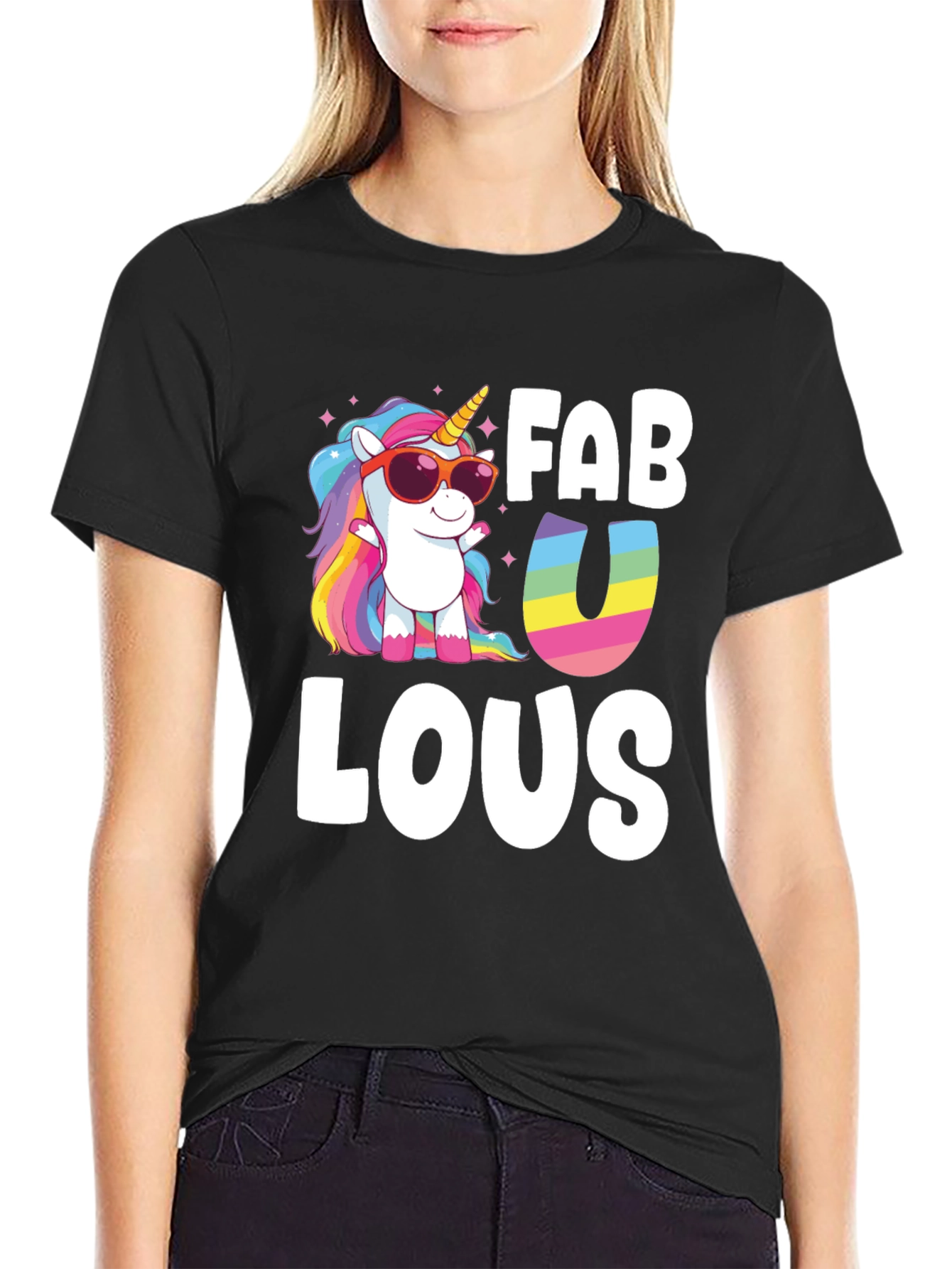 Fabulous Unicorn Graphic Tee - Black Cotton Blend