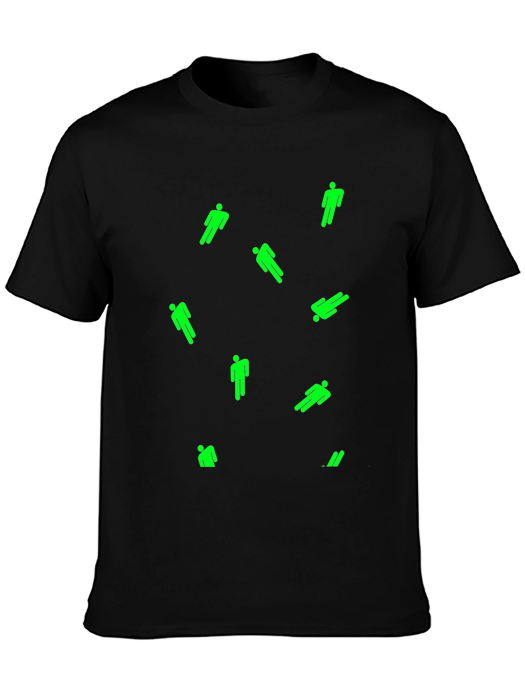 Mens Black T-Shirt with Green Figure Pattern