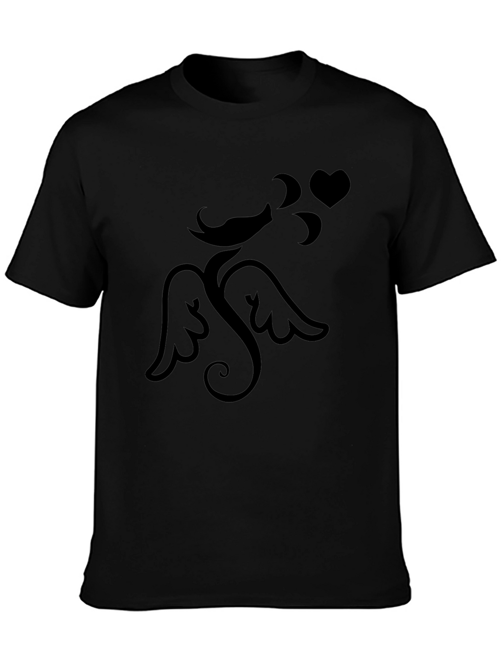 Mens Black Graphic Tee - Cupid Love Heart