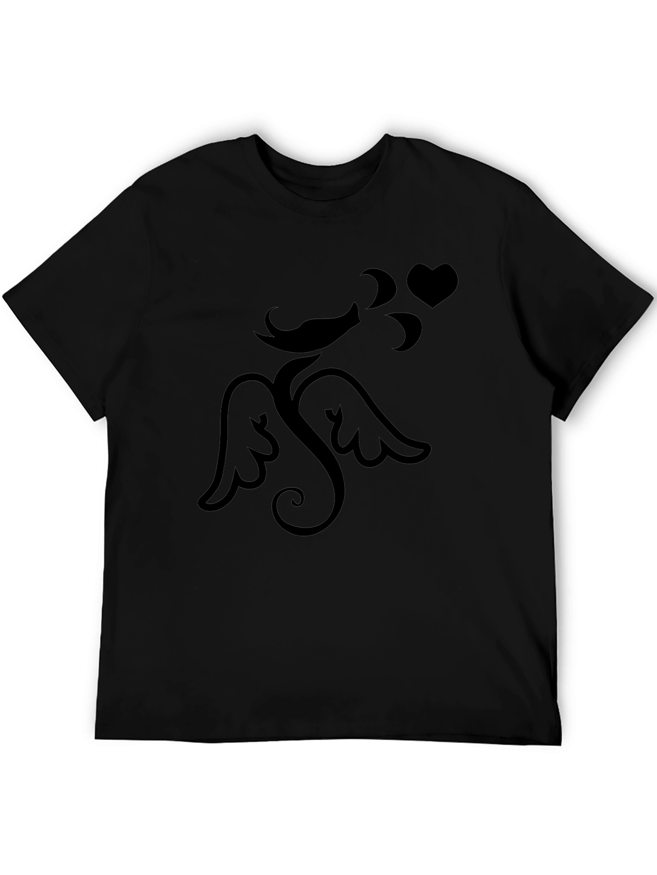 Mens Black Graphic Tee - Cupid Love Heart