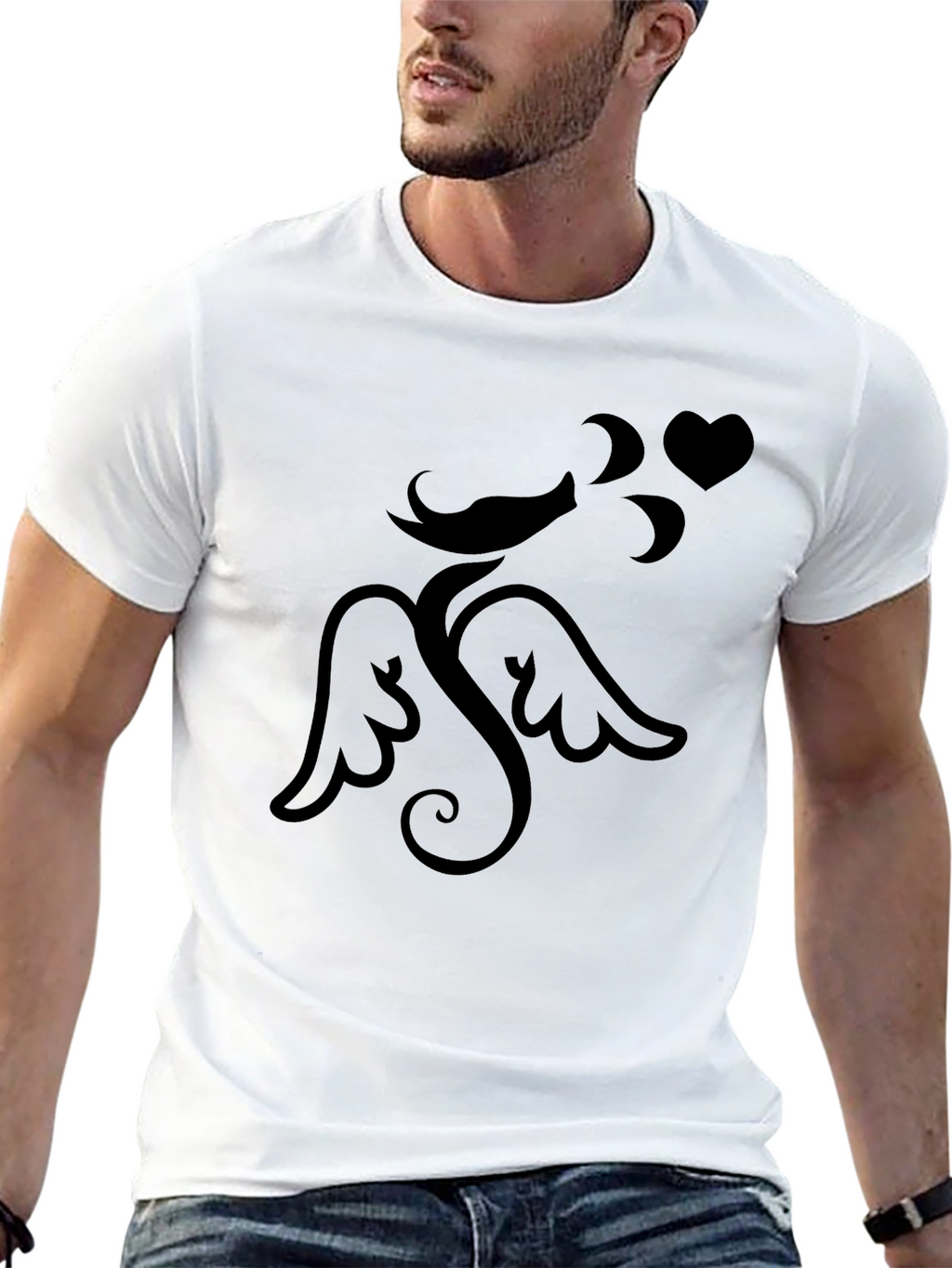 Mens Black Graphic Tee - Cupid Love Heart