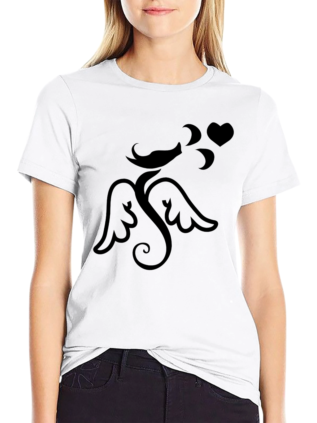 Mens Black Graphic Tee - Cupid Love Heart