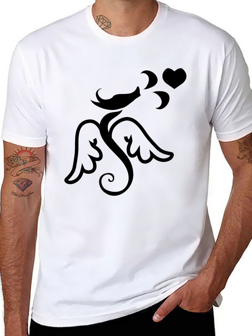 Mens Black Graphic Tee - Cupid Love Heart