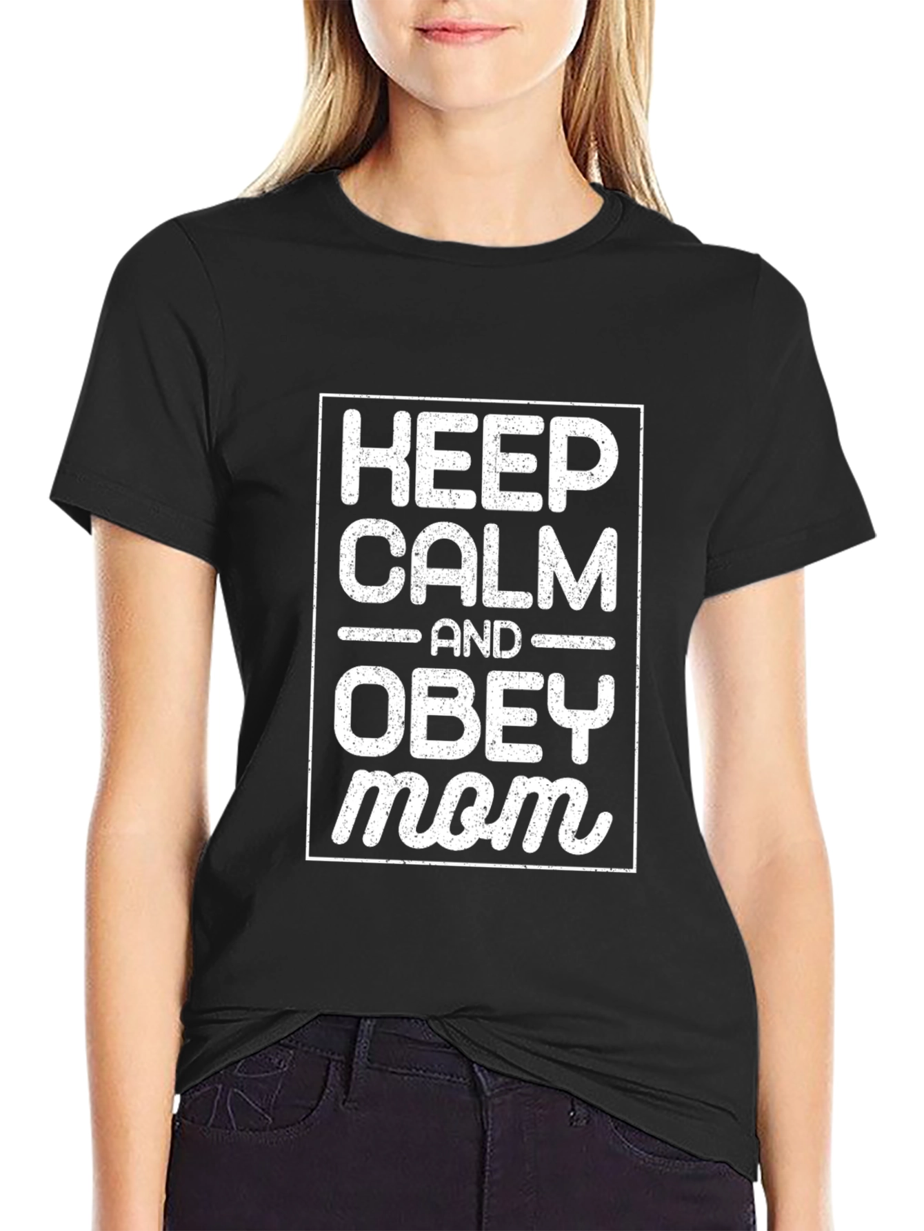 Keep Calm and Obey Mom Black T-Shirt