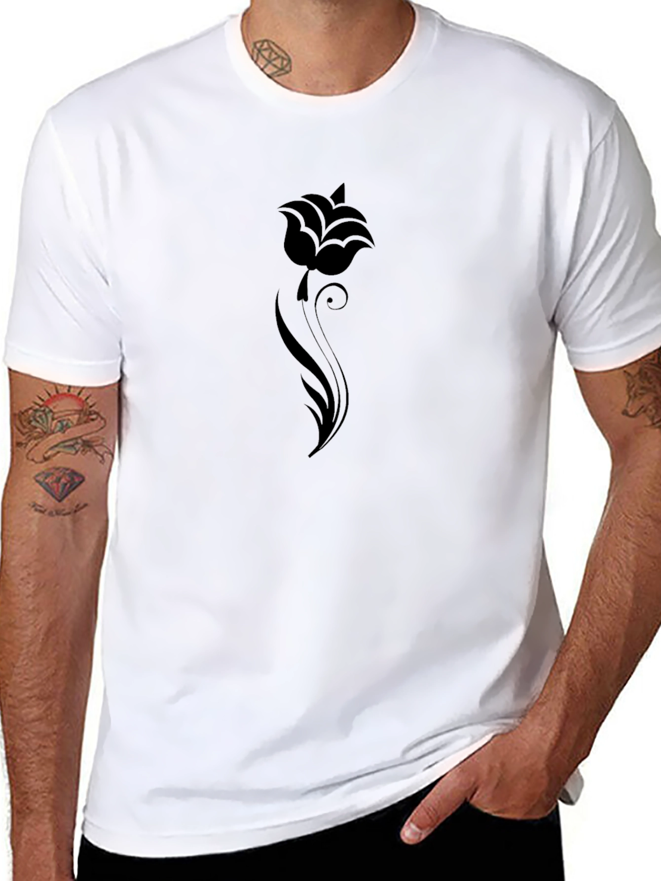 Black Floral Print Graphic Tee - Casual Style