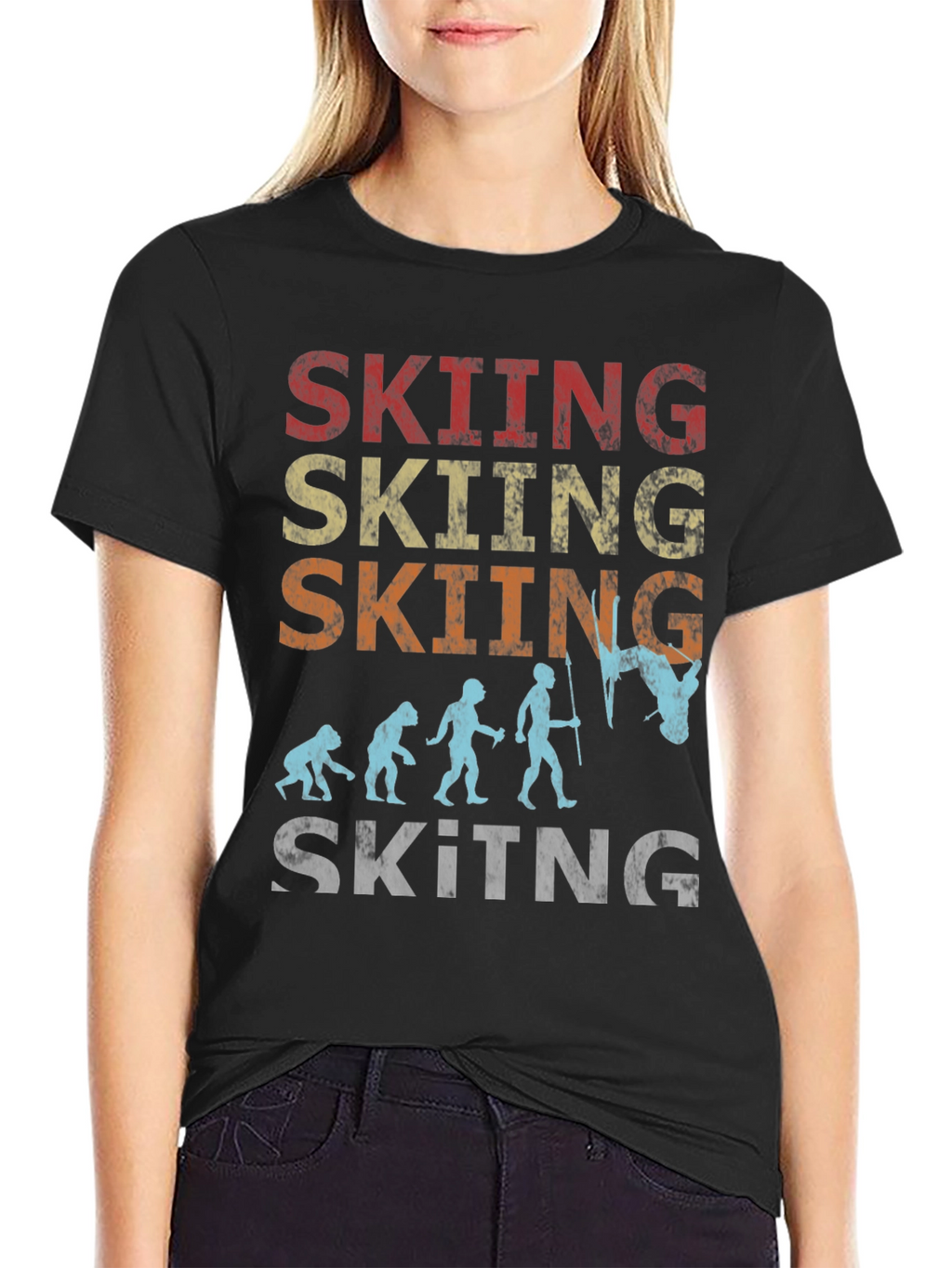Skiing Evolution Graphic Tee - Black