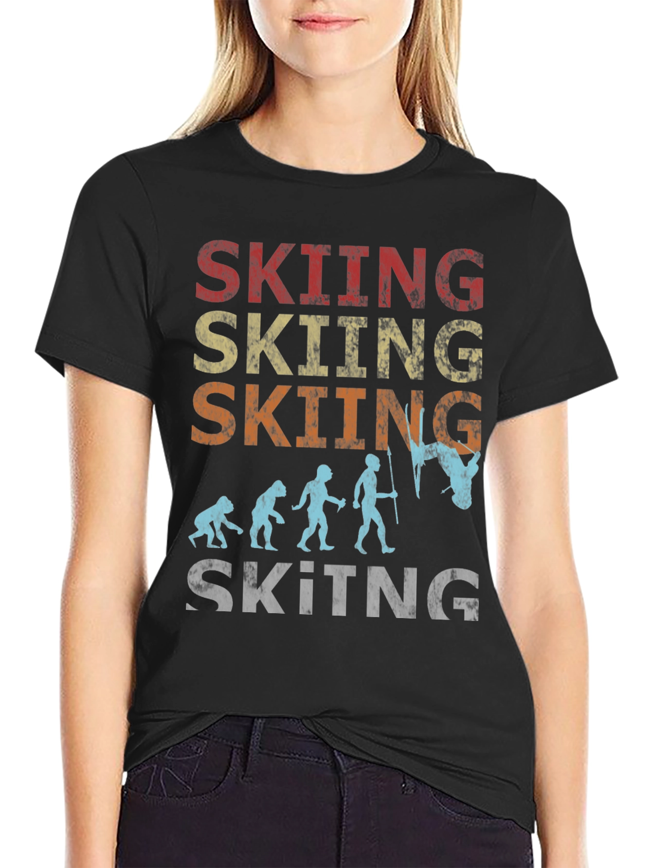 Skiing Evolution Graphic Tee - Black