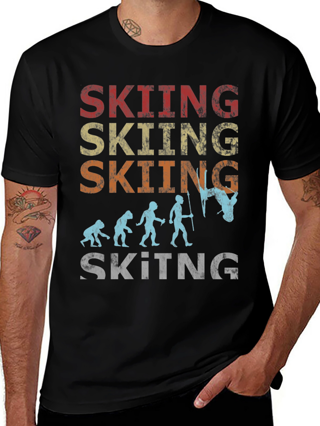 Skiing Evolution Graphic Tee - Black
