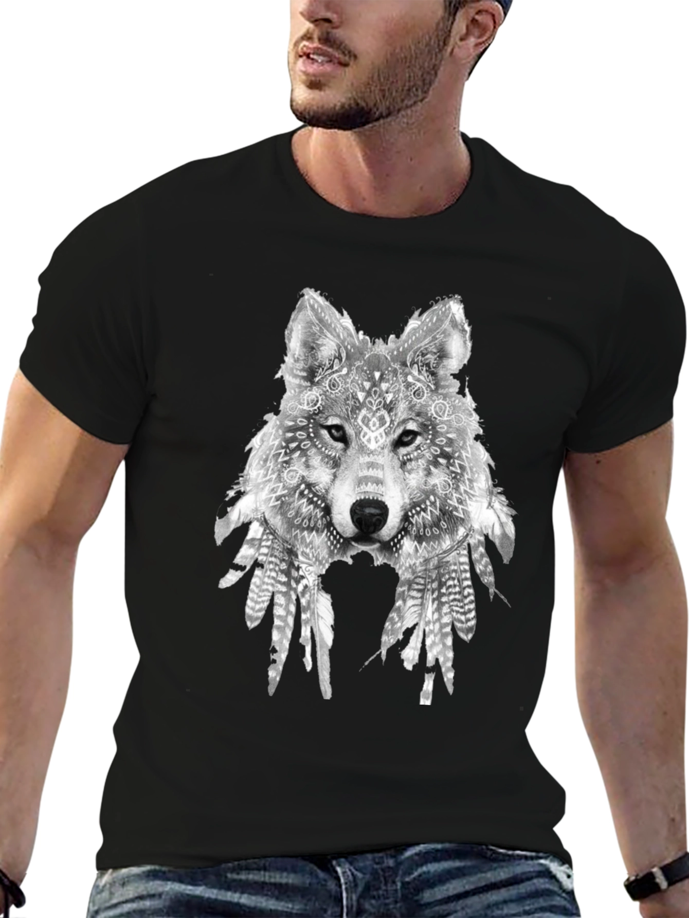 Wolf Graphic Print Black T-Shirt