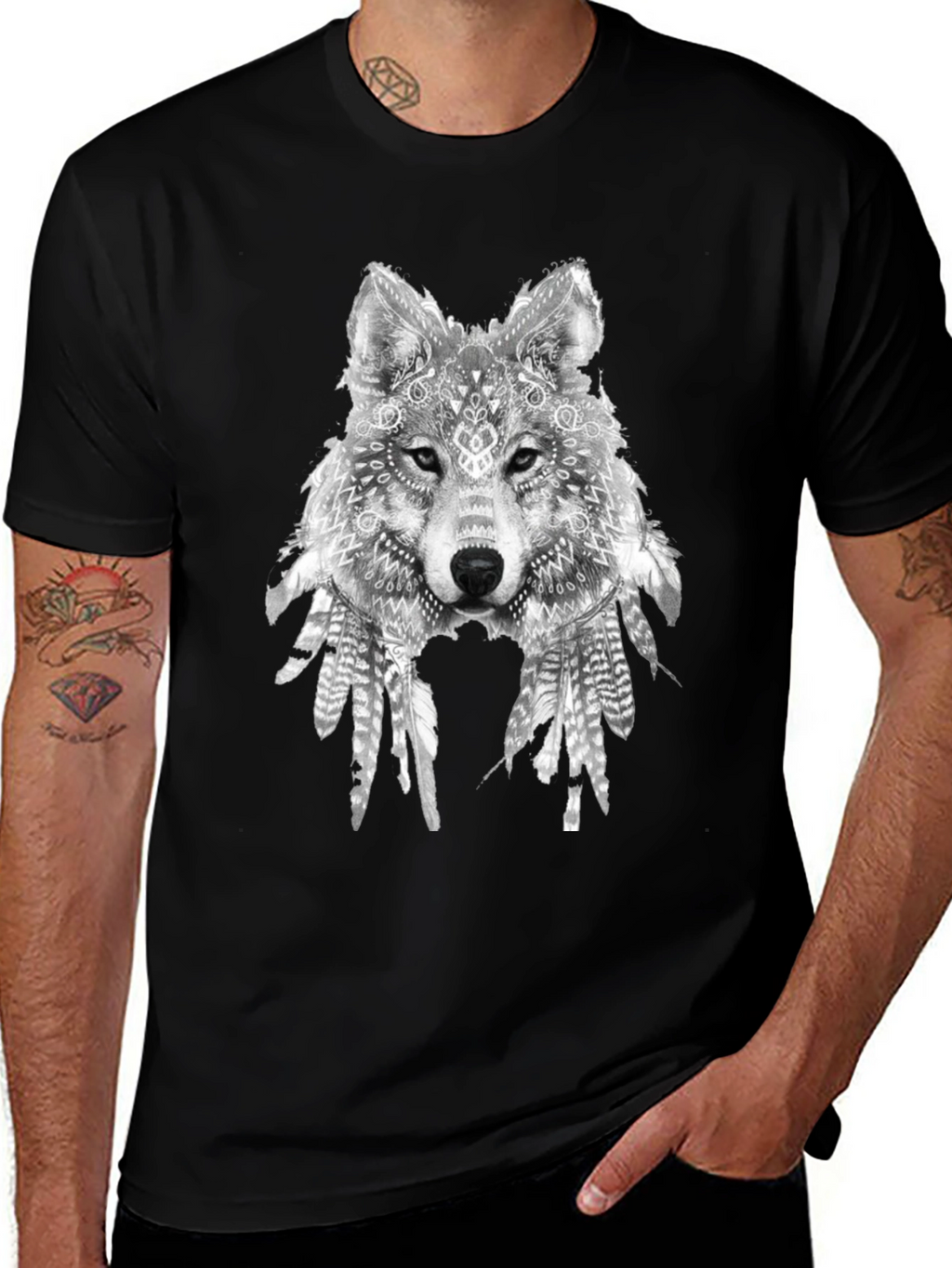 Wolf Graphic Print Black T-Shirt