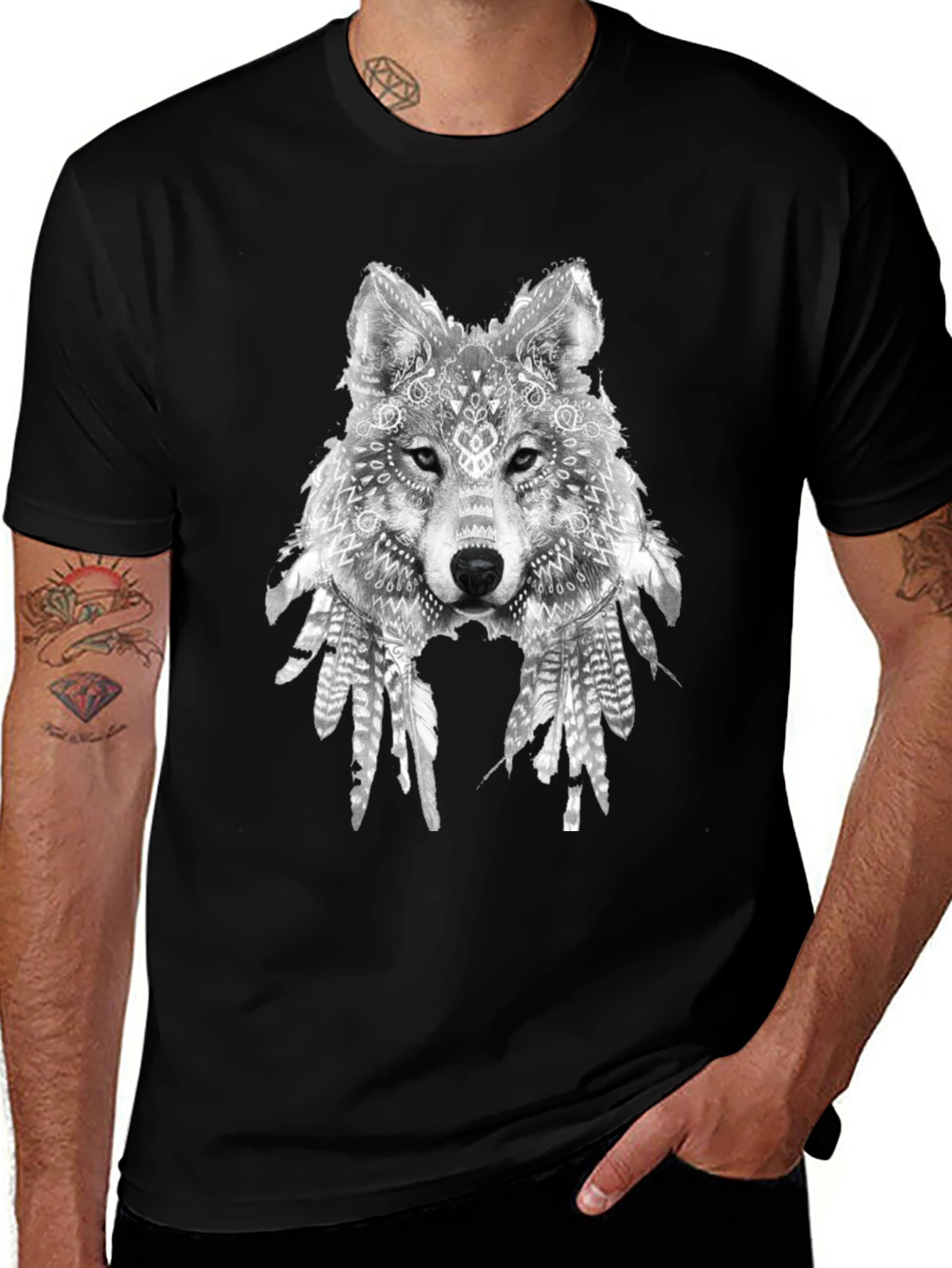 Wolf Graphic Print Black T-Shirt
