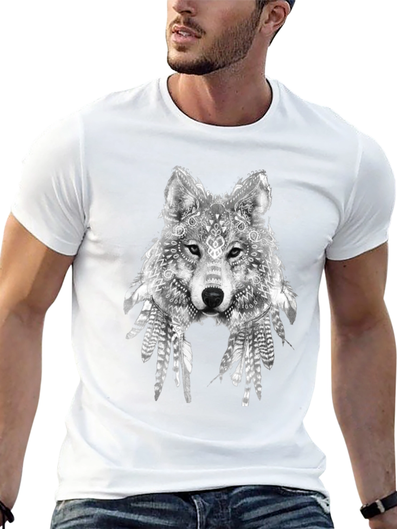 Wolf Graphic Print Black T-Shirt