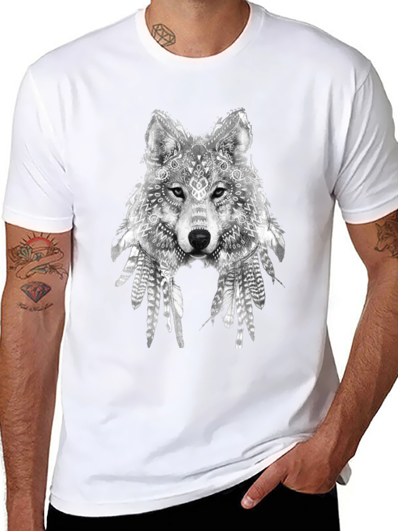 Wolf Graphic Print Black T-Shirt