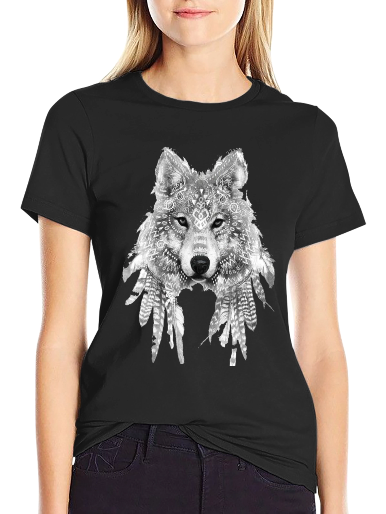 Wolf Graphic Print Black T-Shirt