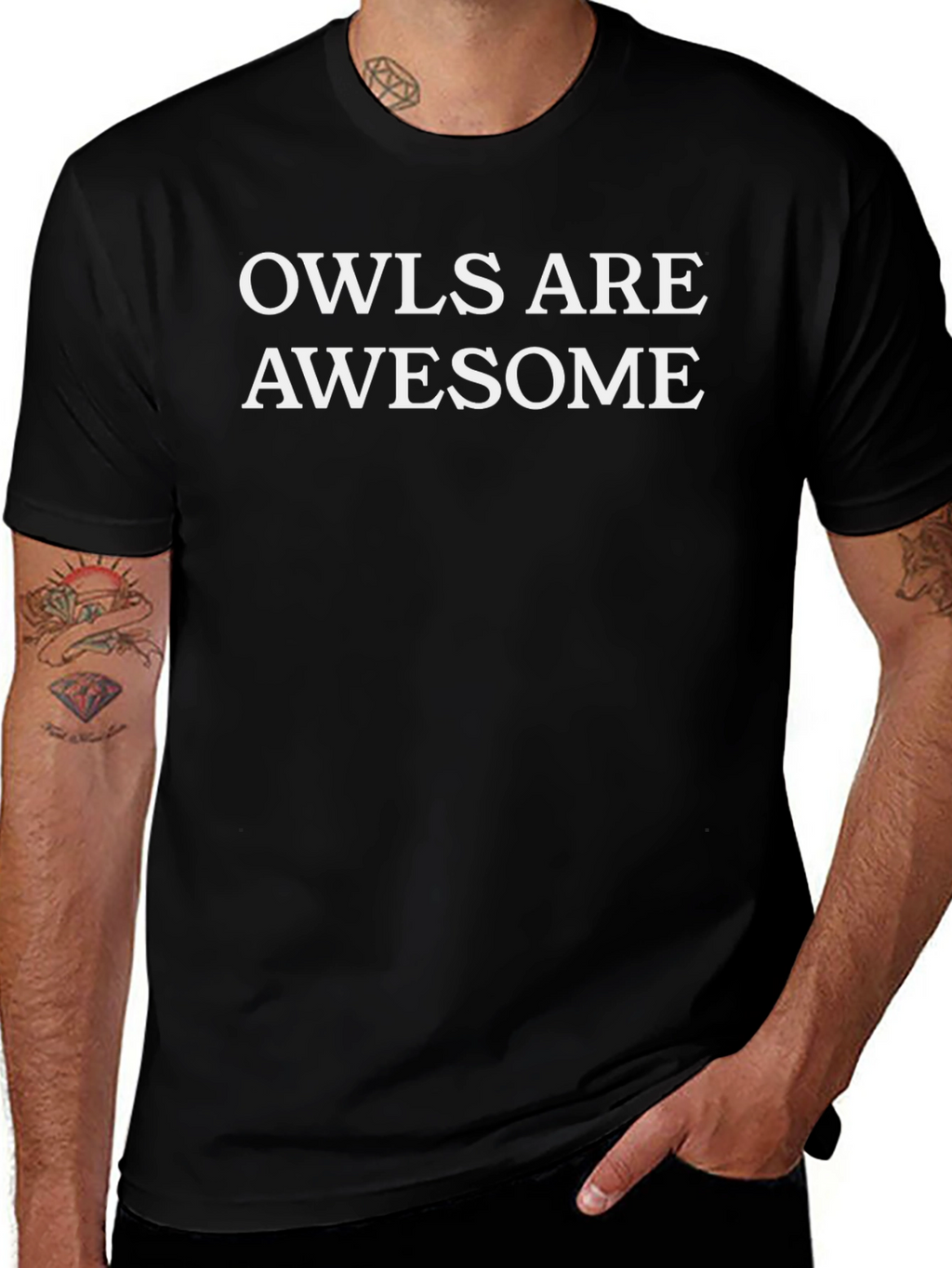 Owls Are Awesome Graphic Tee - Black Cotton T-Shirt