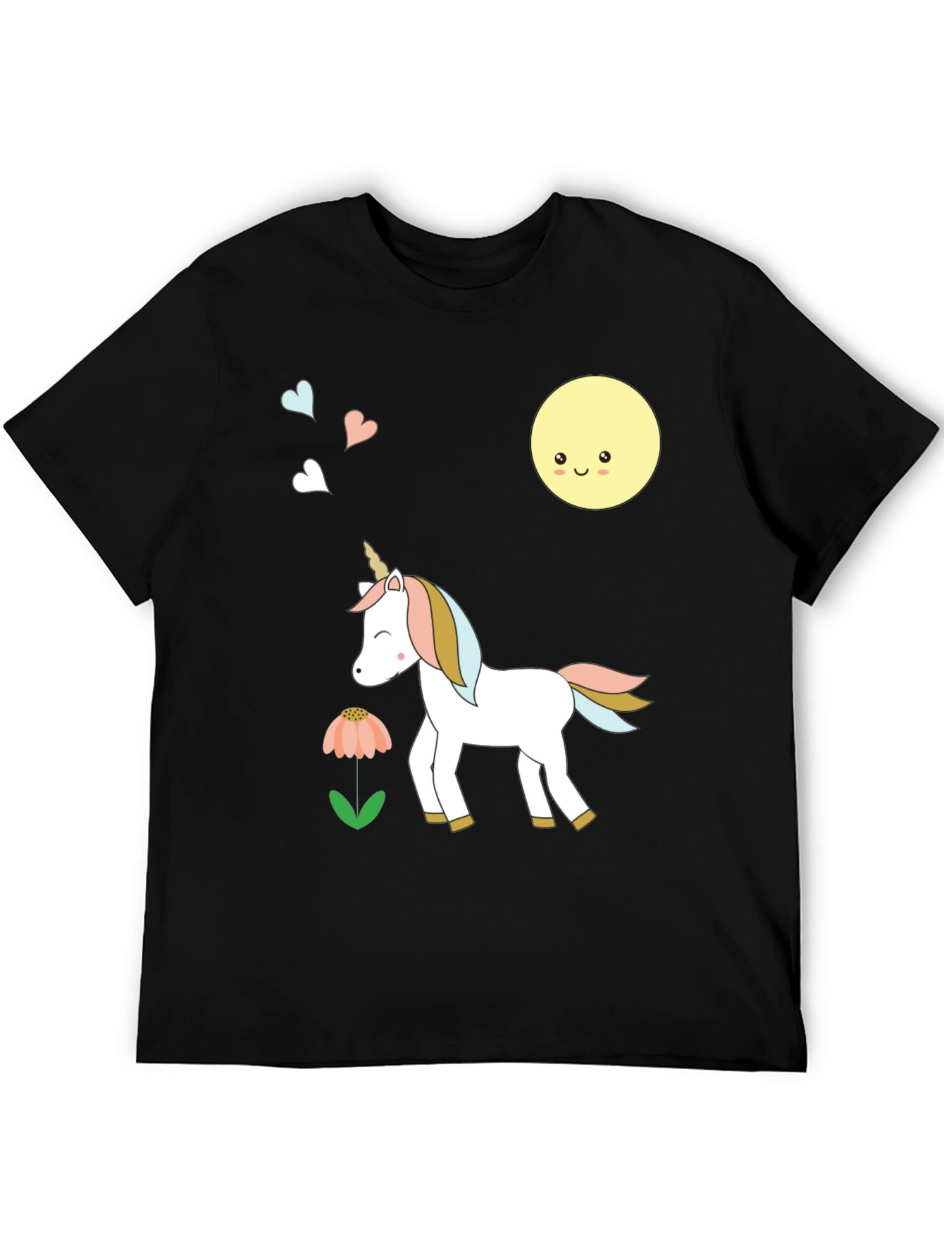 Cute Unicorn & Moon Graphic Black T-Shirt