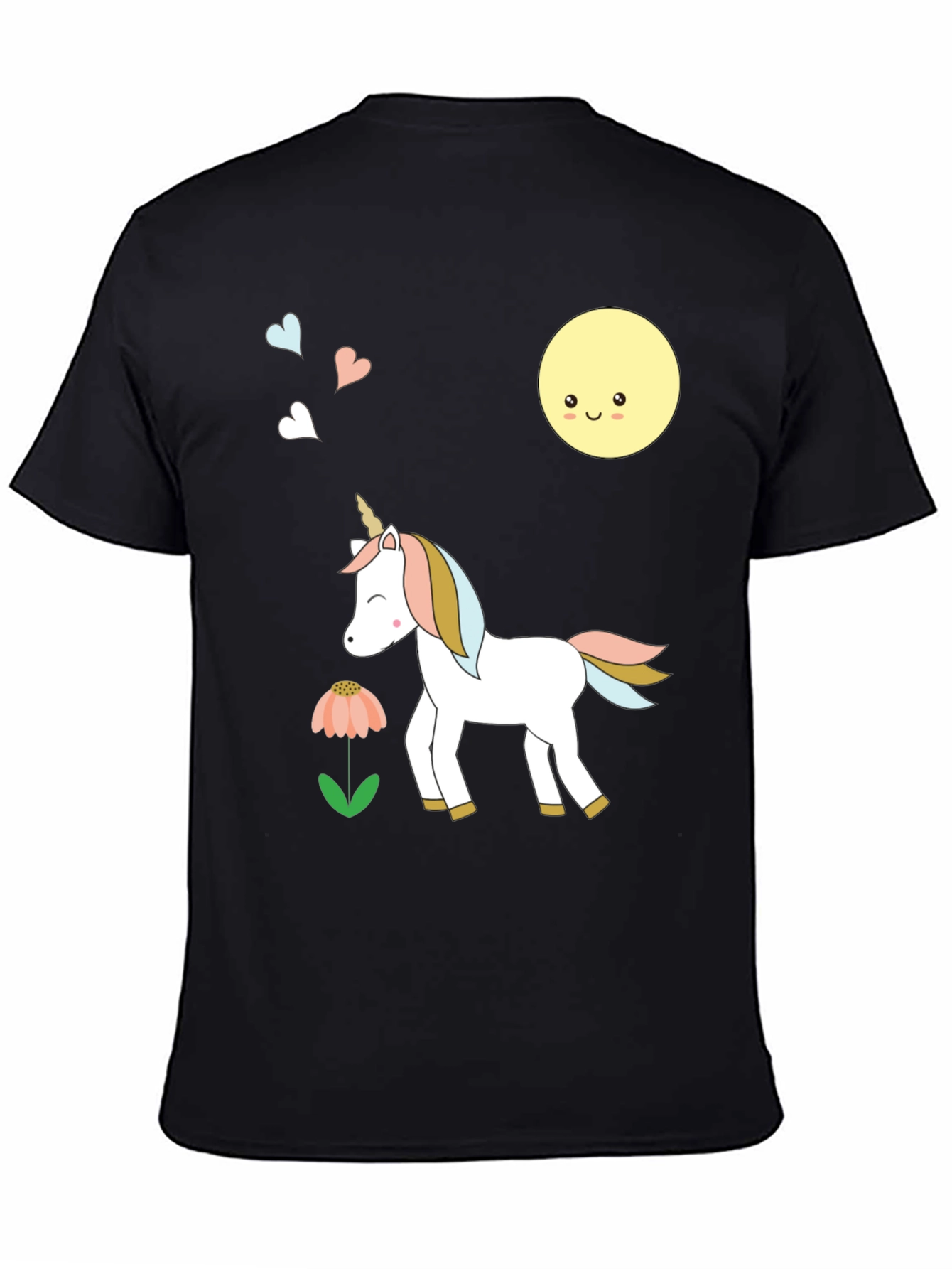 Cute Unicorn & Moon Graphic Black T-Shirt