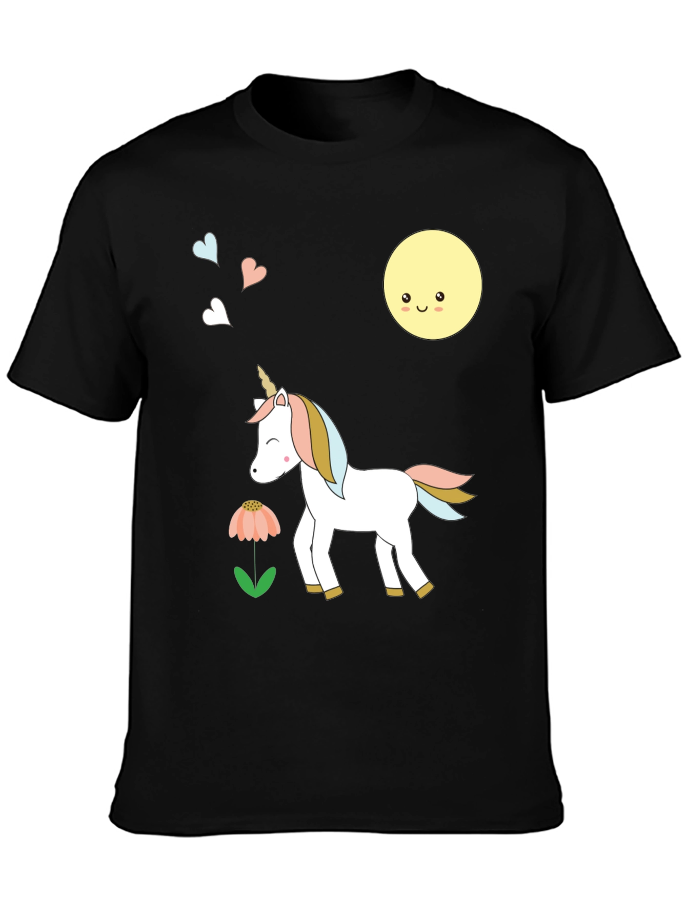 Cute Unicorn & Moon Graphic Black T-Shirt