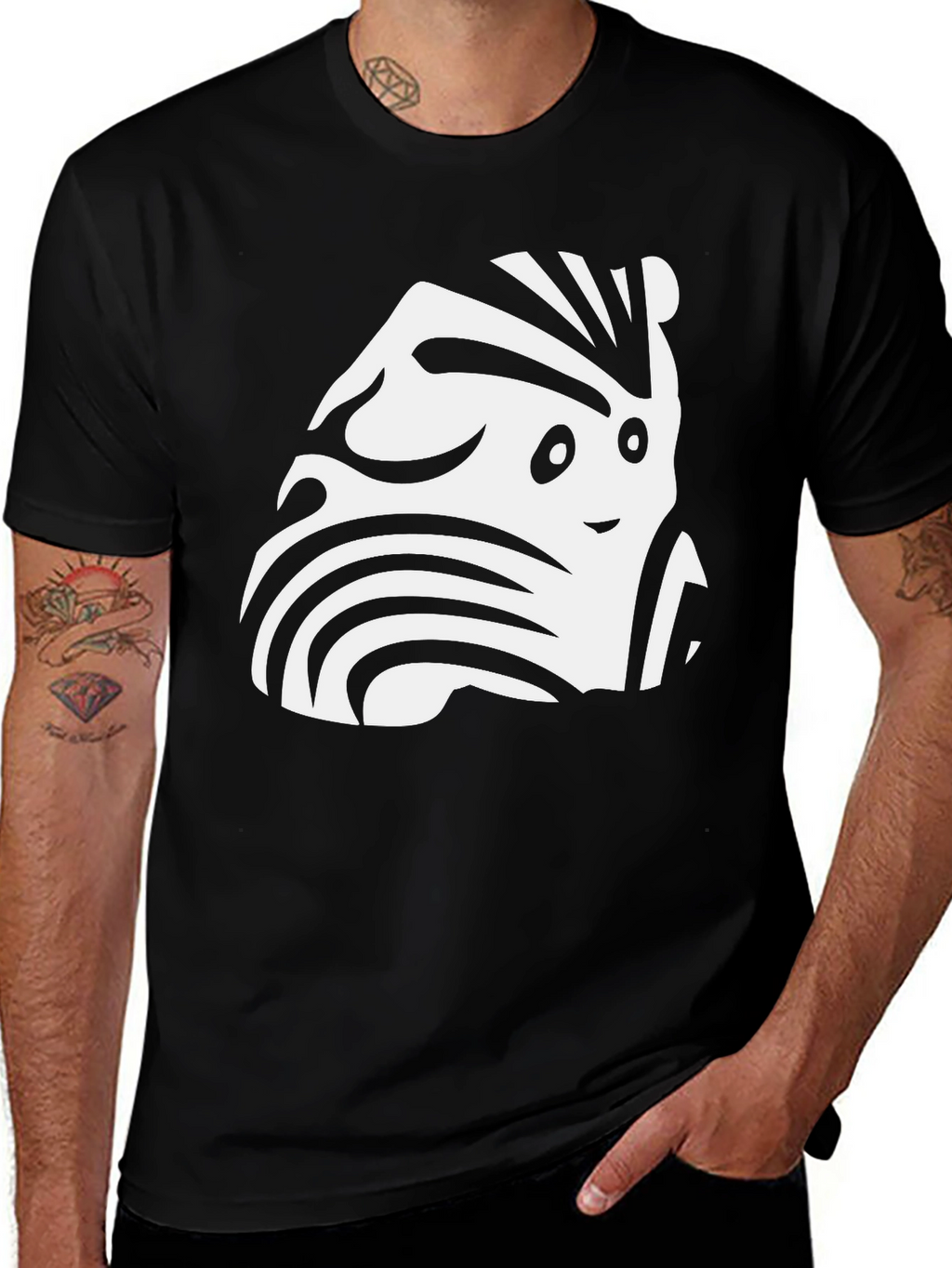Funky Zebra-Inspired Graphic Black T-Shirt