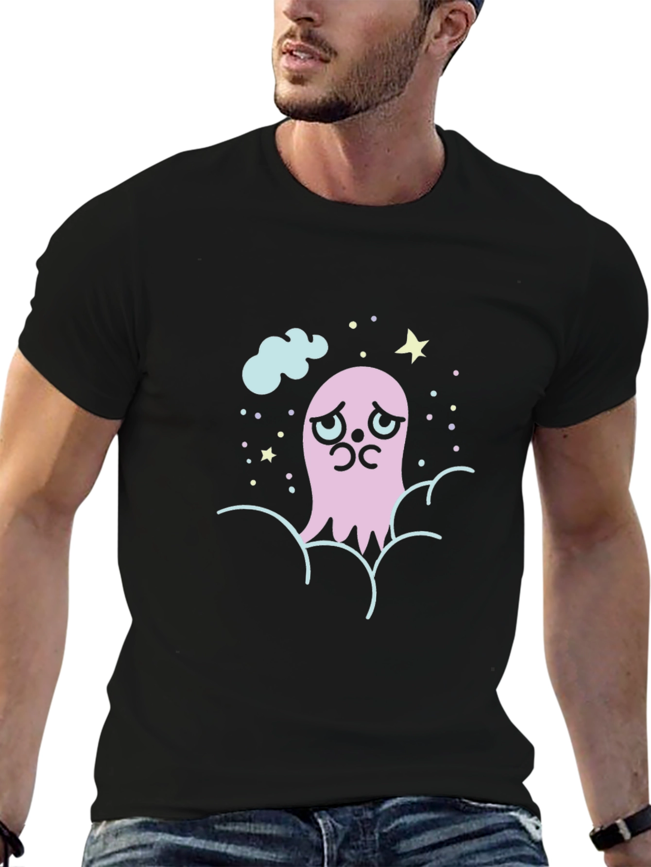Sad Ghost Graphic Tee - Black