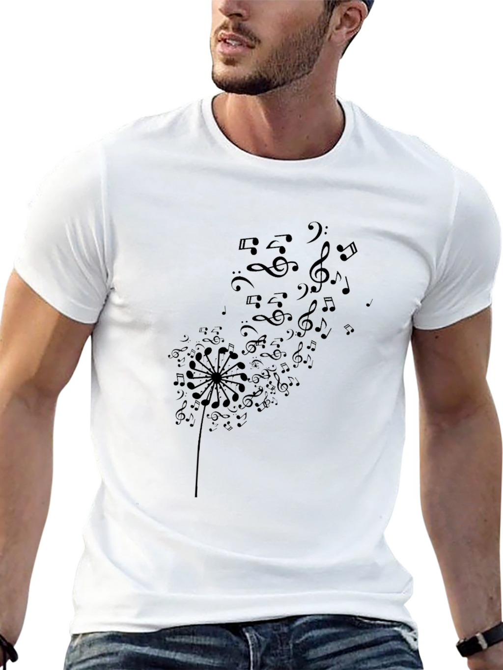 Musical Dandelion Graphic Tee - Black Cotton T-Shirt
