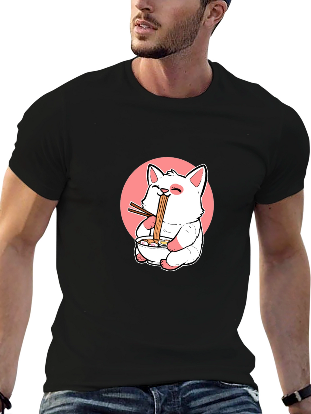Ramen Cat Graphic T-Shirt - Cute Japanese Anime Tee