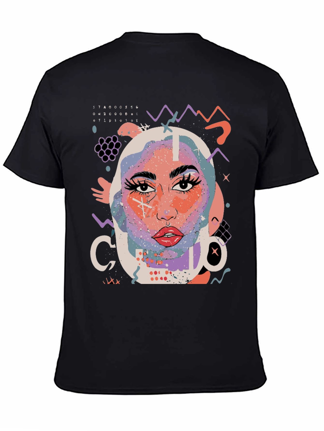 Abstract Face Graphic Black T-Shirt