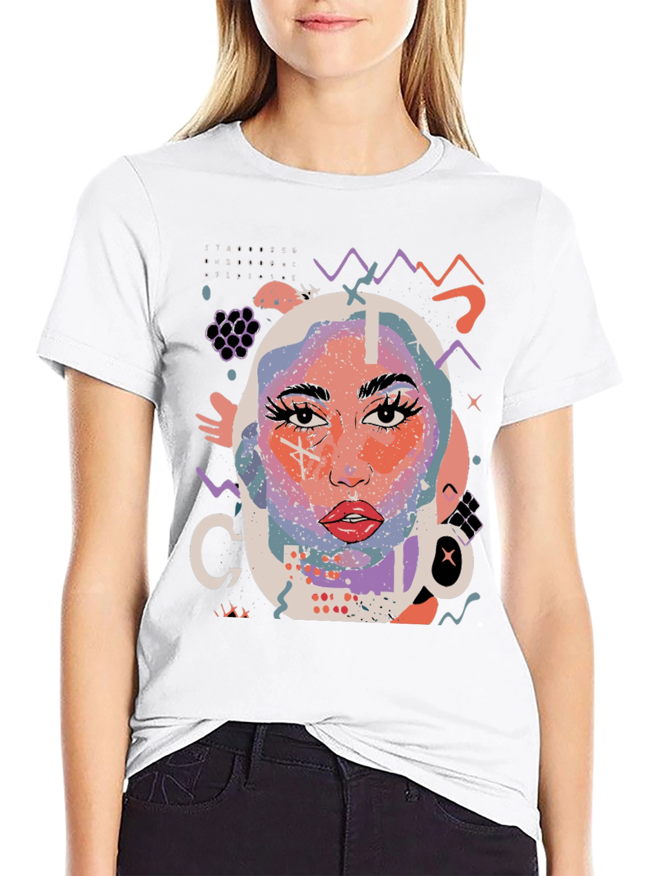 Abstract Face Graphic Black T-Shirt