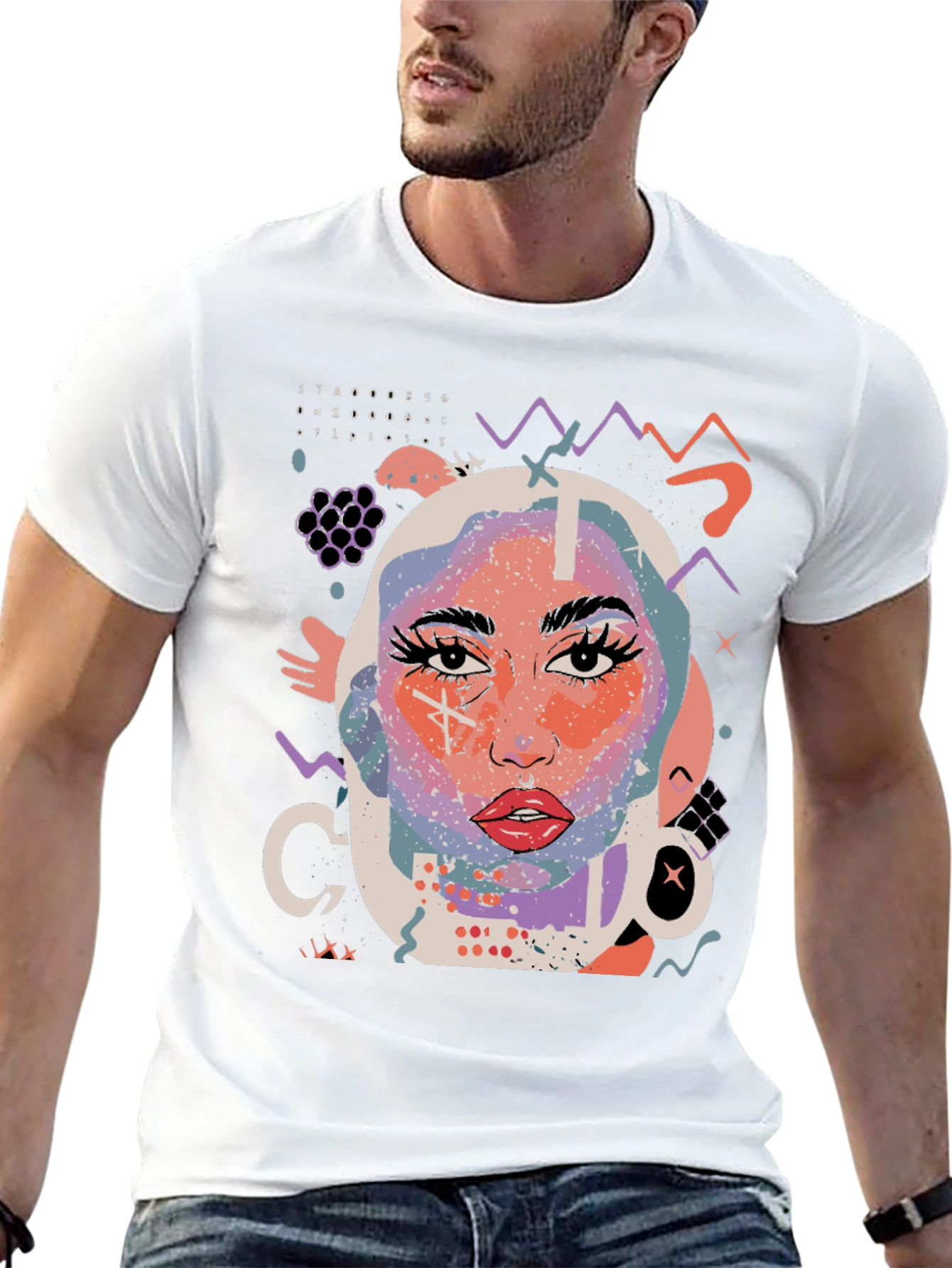 Abstract Face Graphic Black T-Shirt