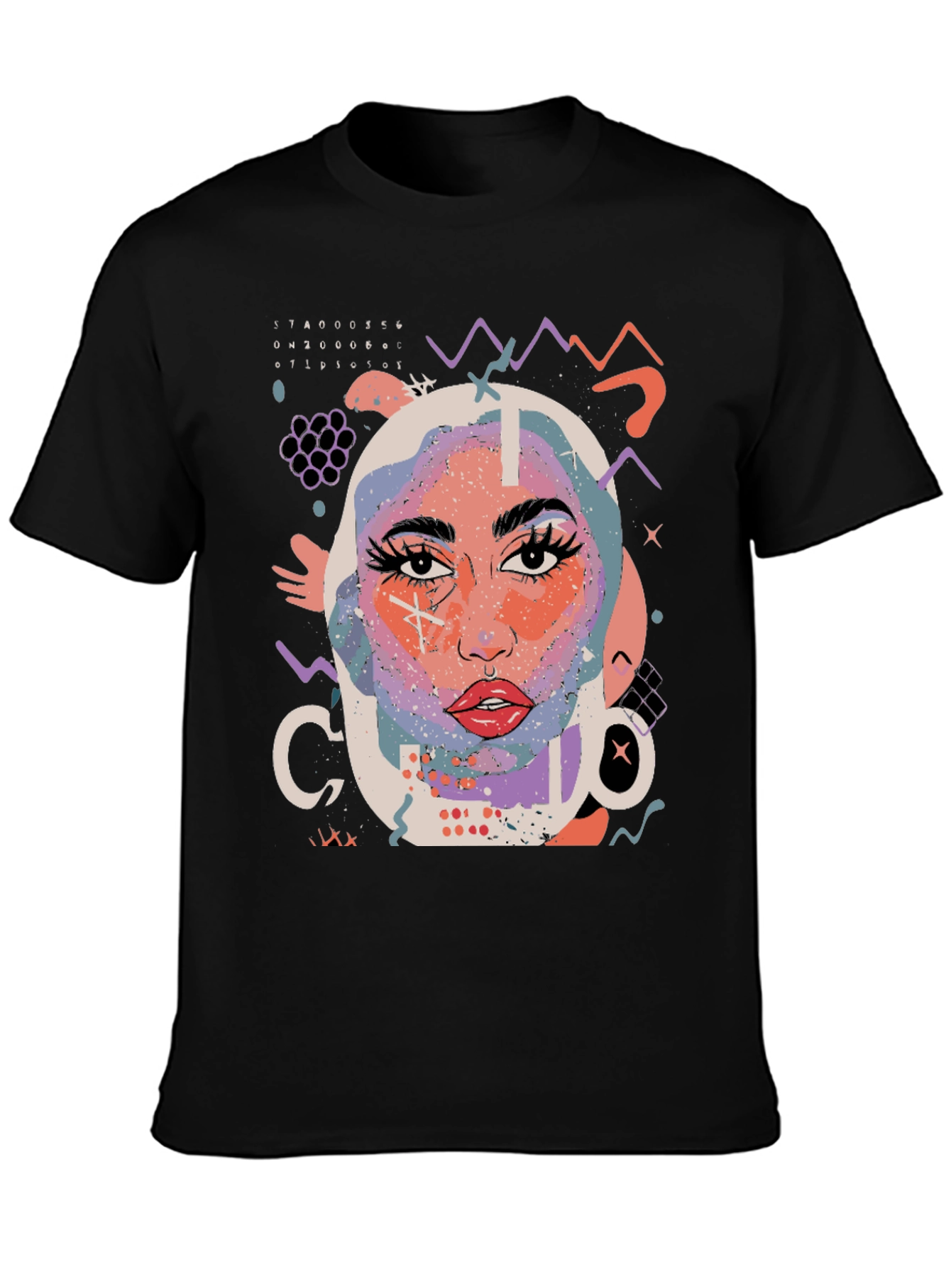 Abstract Face Graphic Black T-Shirt