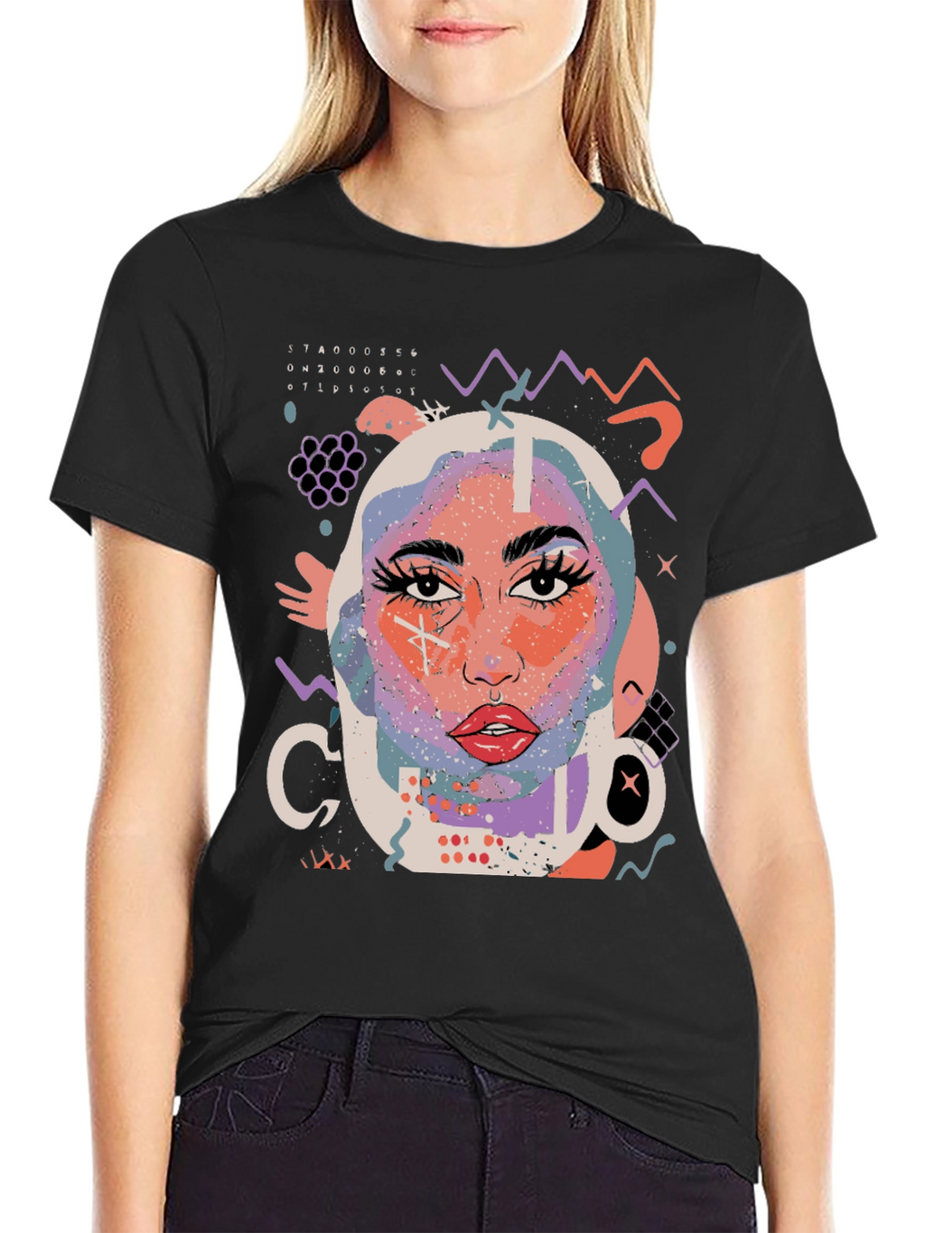 Abstract Face Graphic Black T-Shirt