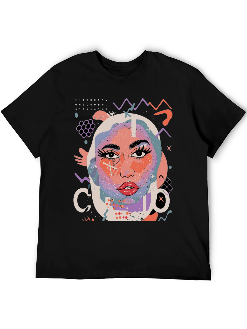 Abstract Face Graphic Black T-Shirt