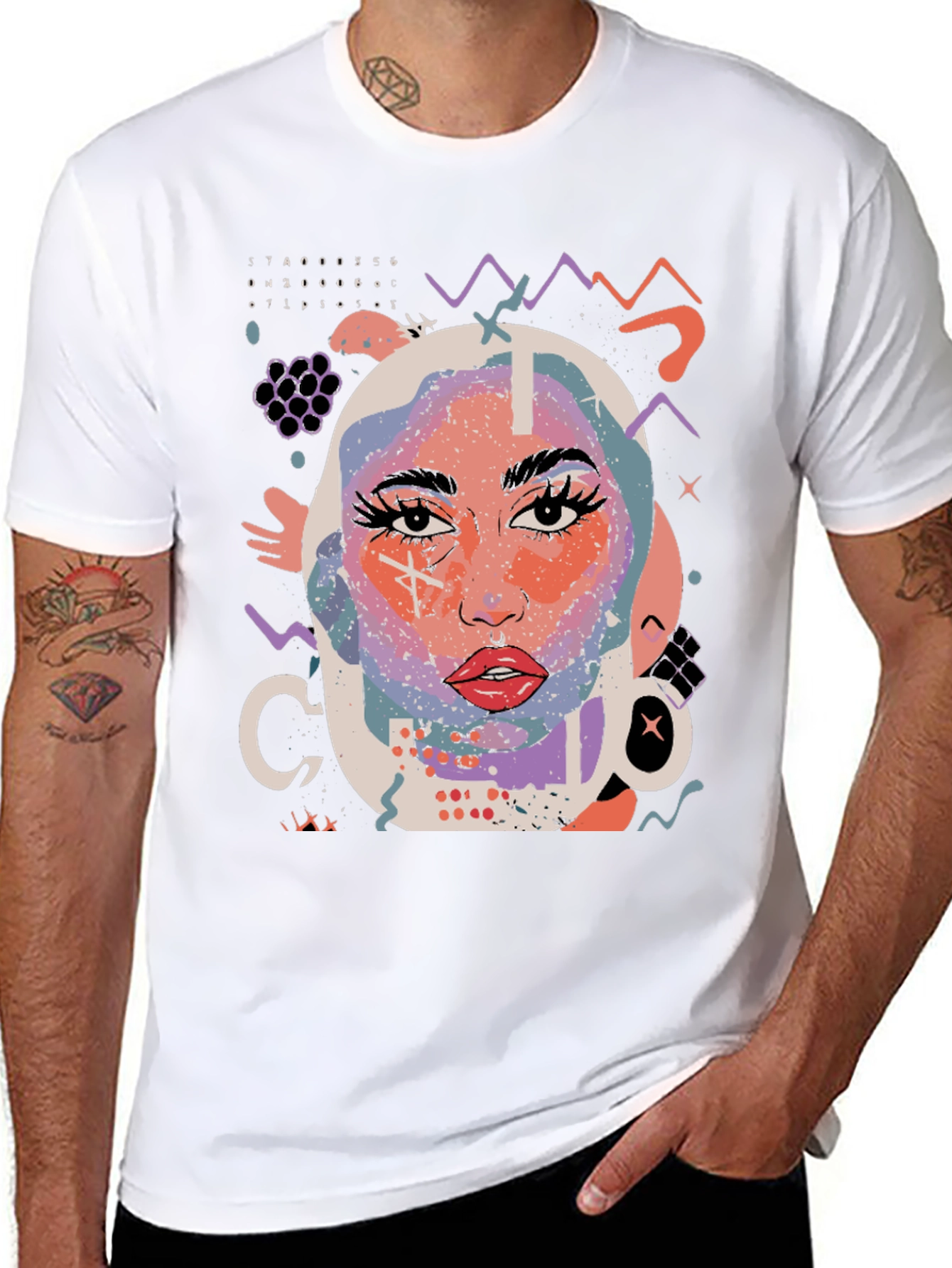 Abstract Face Graphic Black T-Shirt