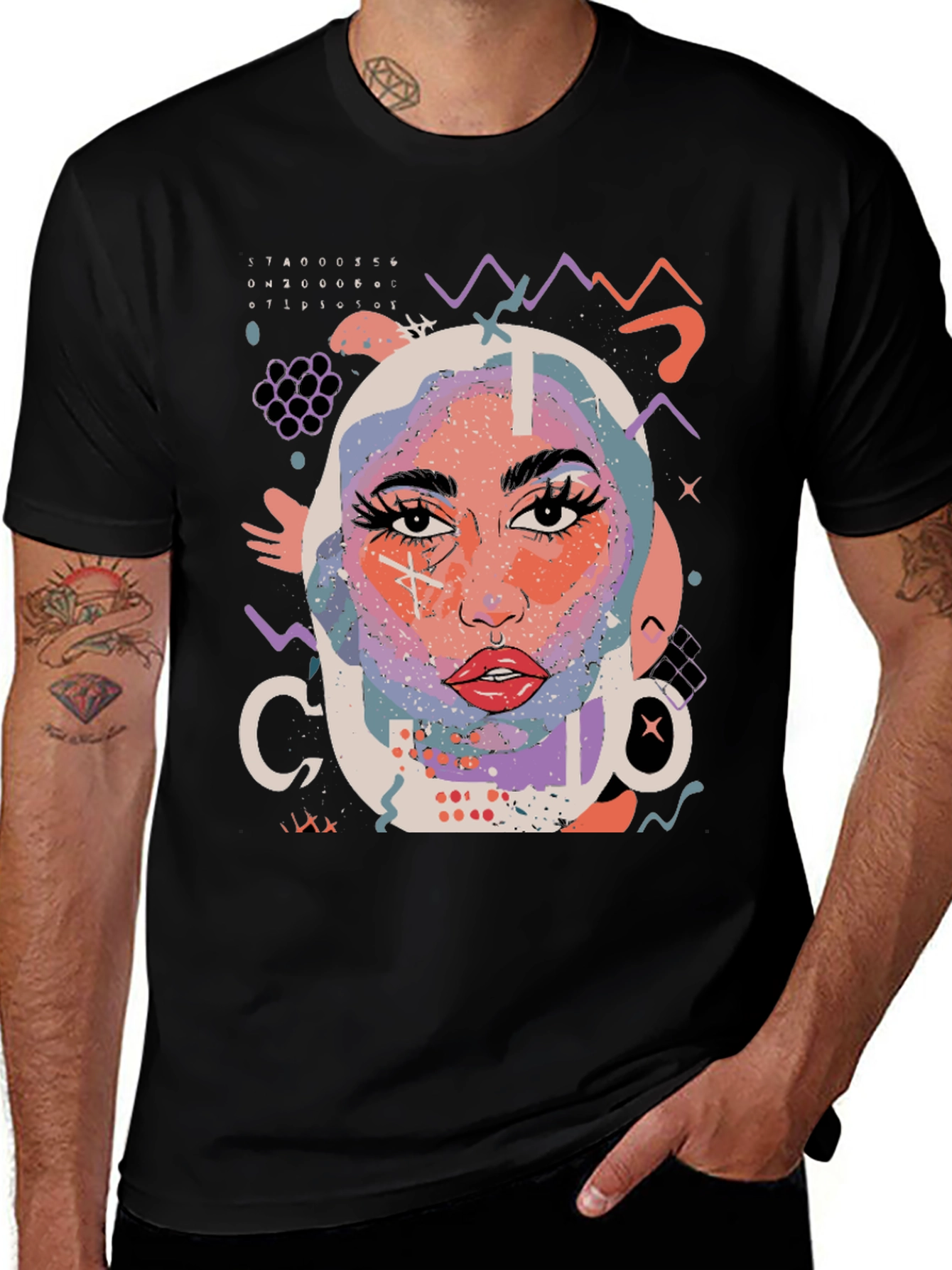Abstract Face Graphic Black T-Shirt
