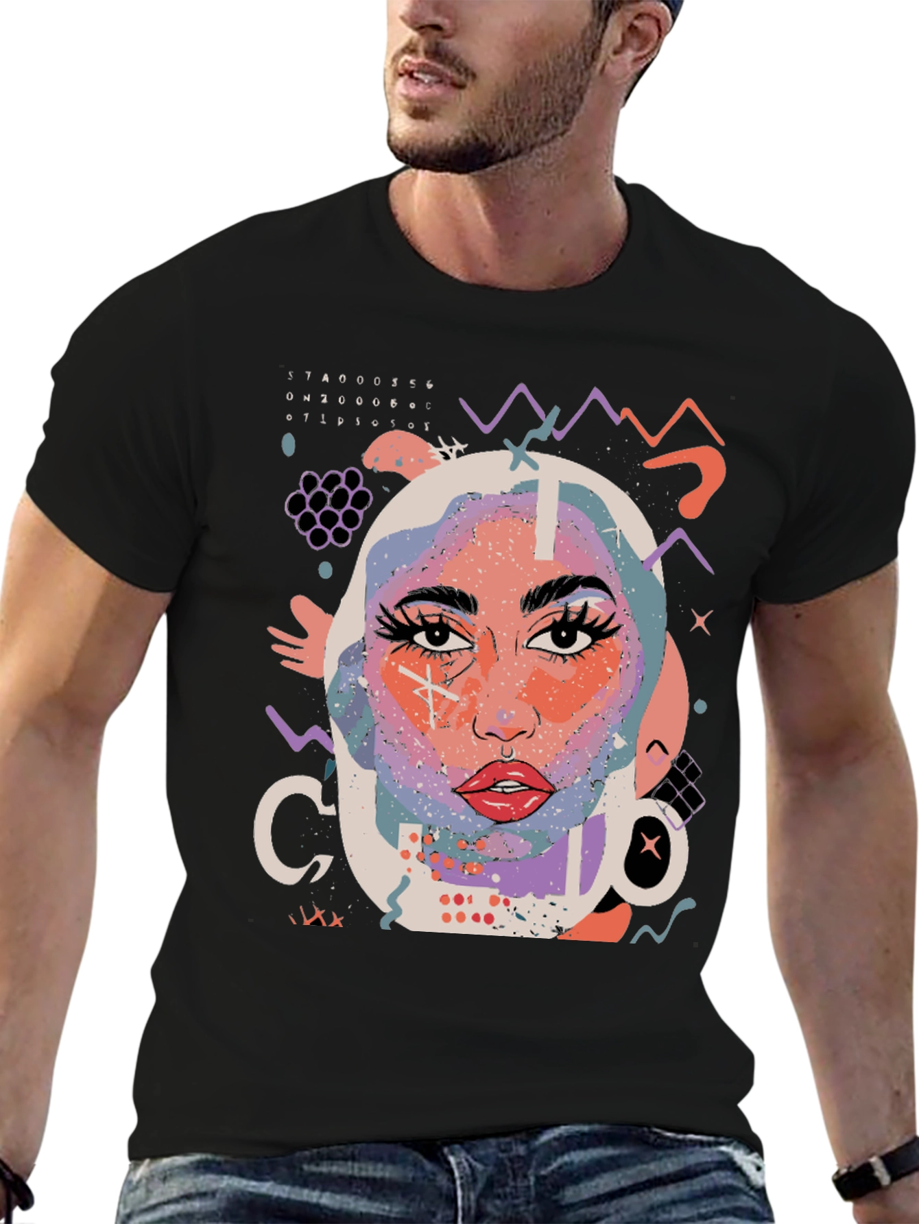Abstract Face Graphic Black T-Shirt