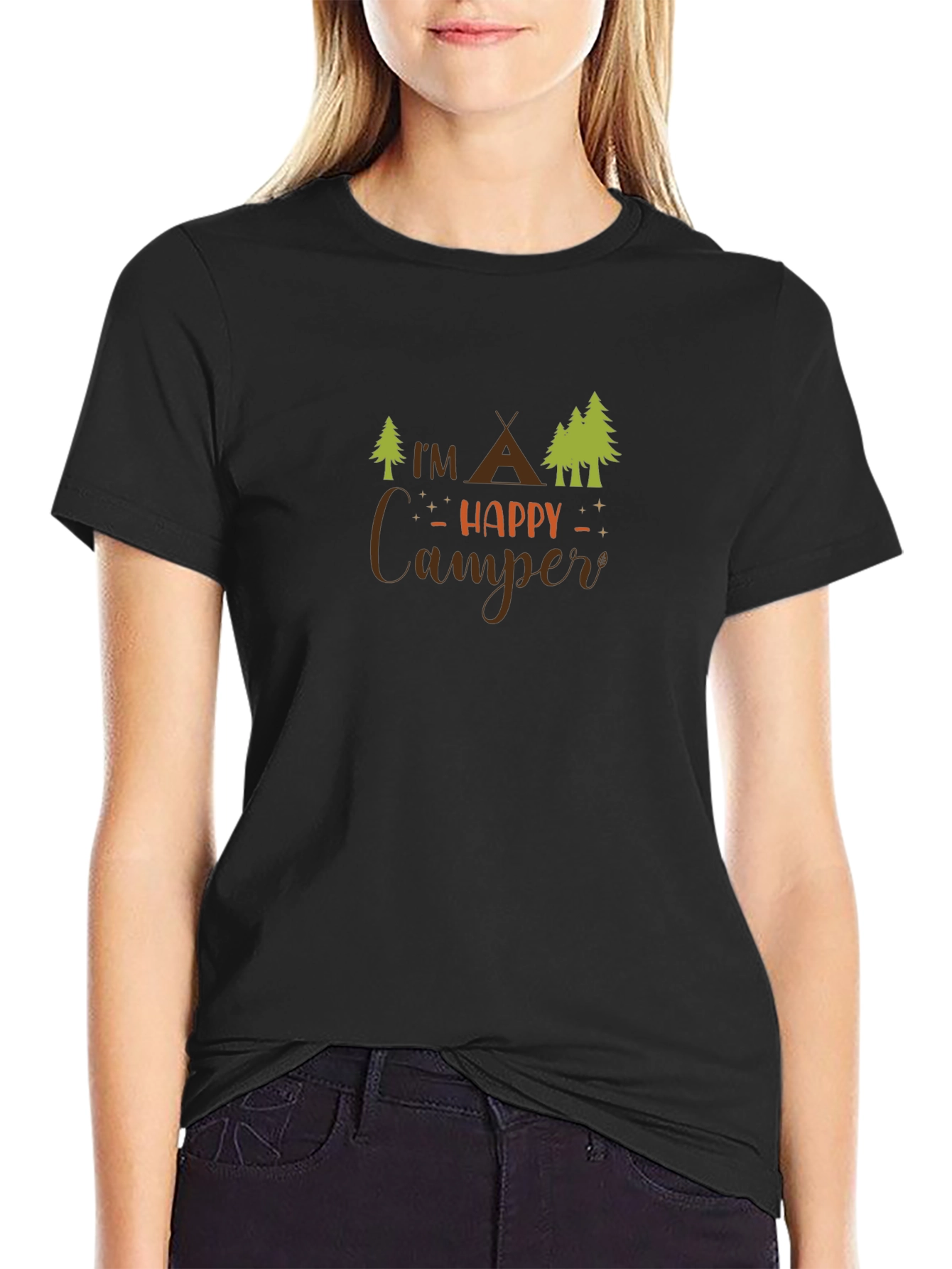 Happy Camper Black Tee - Outdoor Adventure Shirt