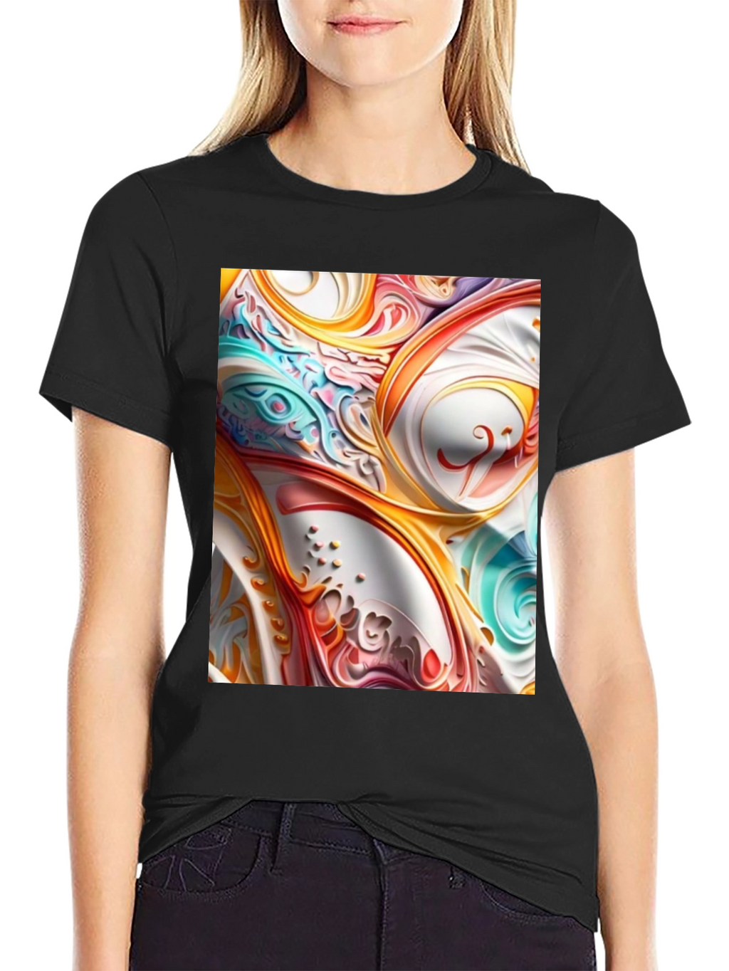 Abstract Swirl Art Black T-Shirt