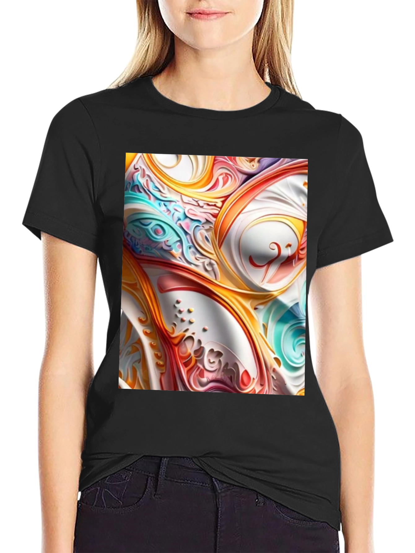 Abstract Swirl Art Black T-Shirt