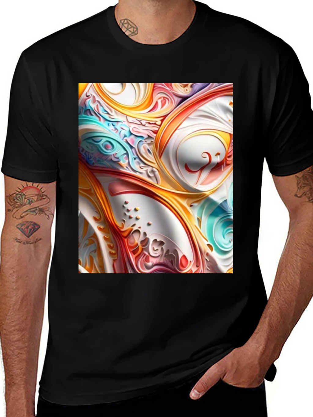 Abstract Swirl Art Black T-Shirt