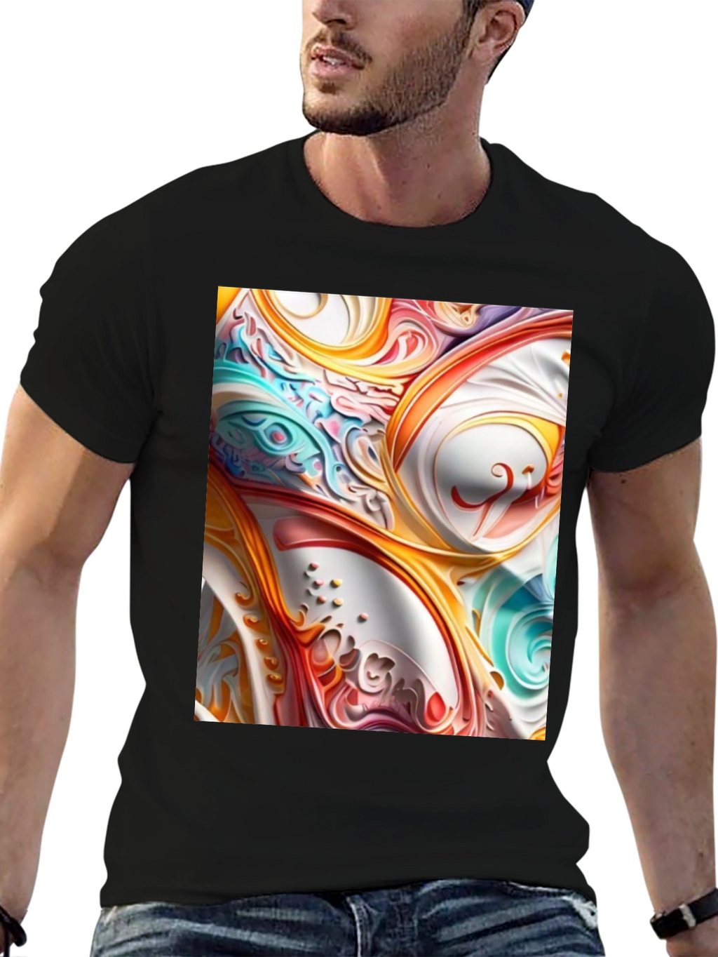 Abstract Swirl Art Black T-Shirt