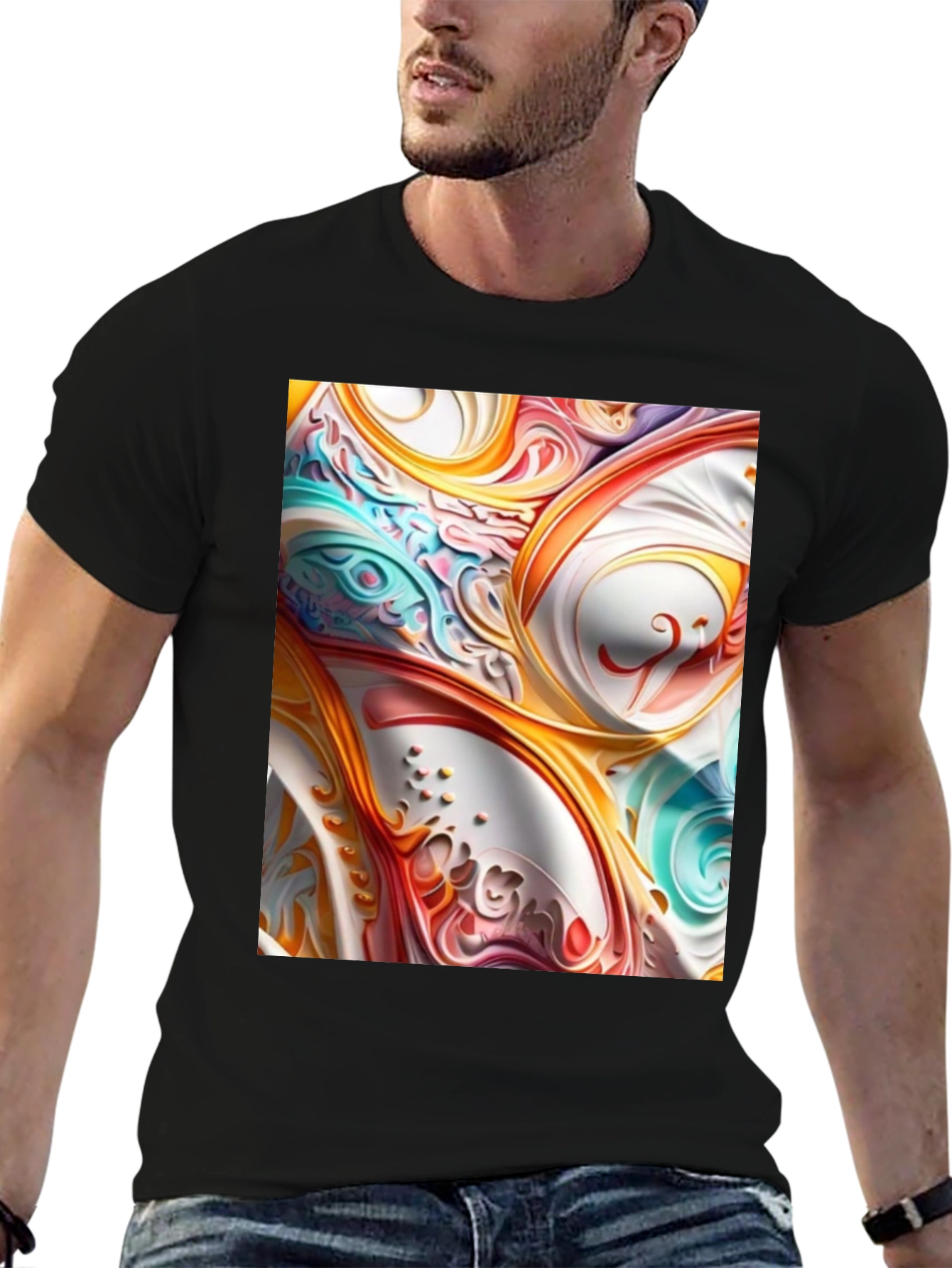 Abstract Swirl Art Black T-Shirt