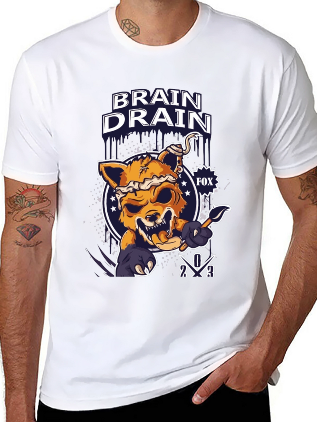 Brain Drain Fox Graphic T-Shirt - Unique Design