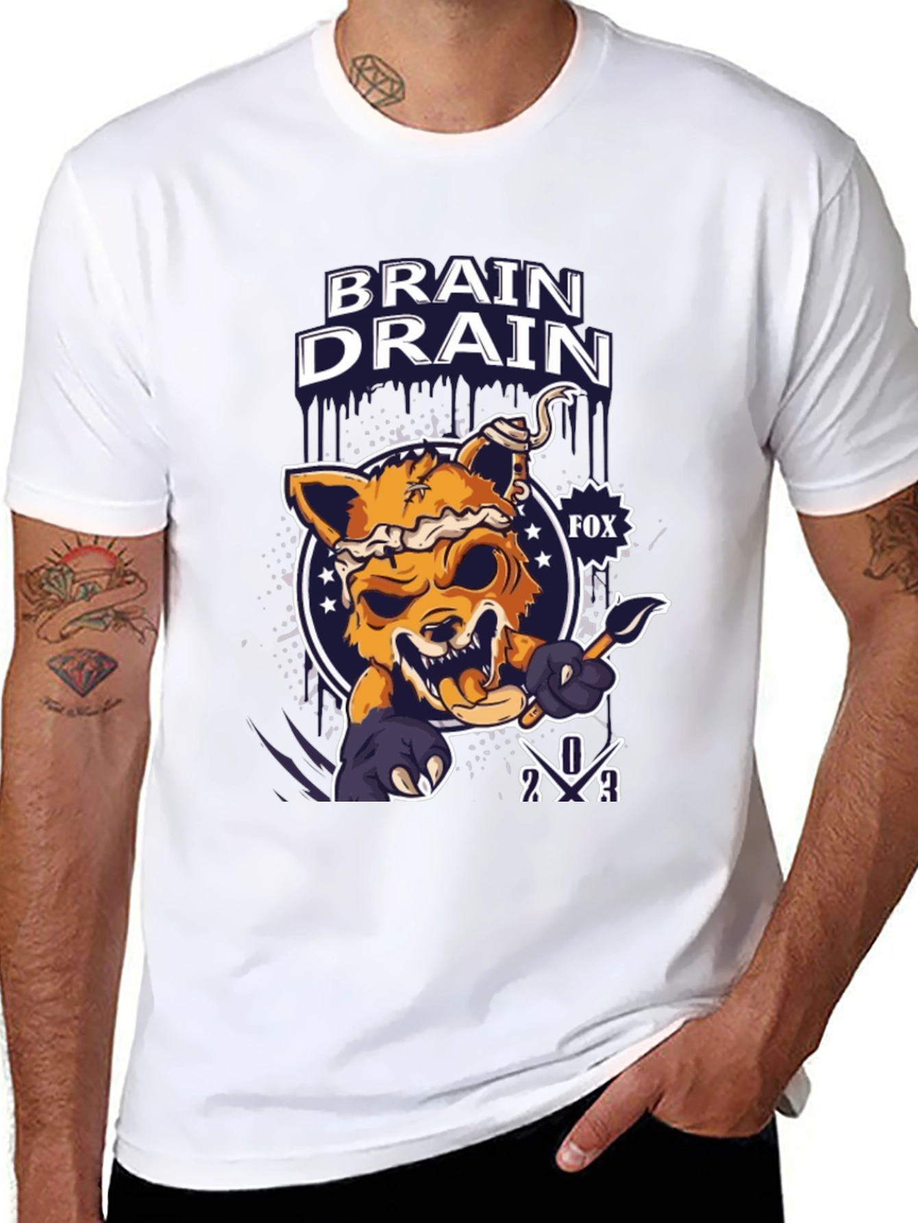 Brain Drain Fox Graphic T-Shirt - Unique Design