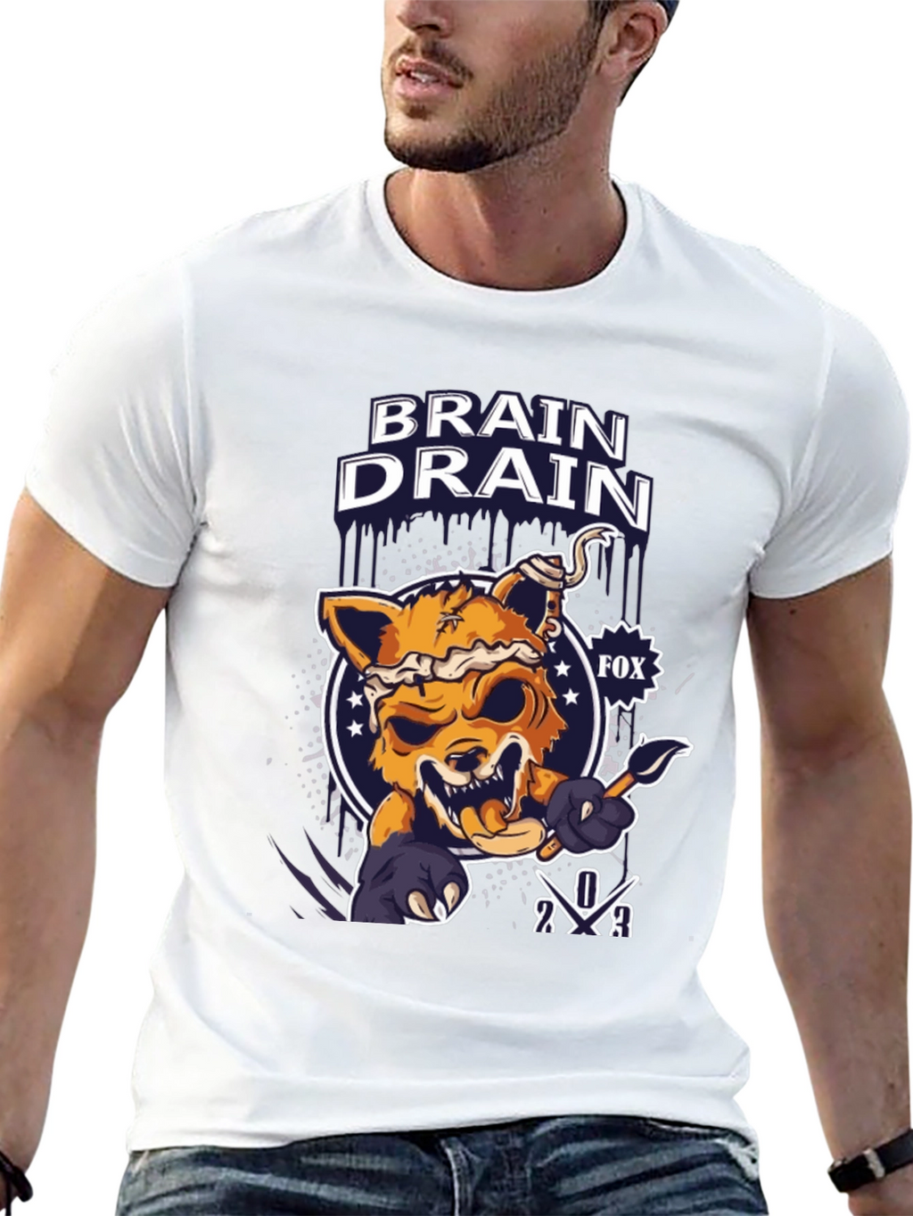 Brain Drain Fox Graphic T-Shirt - Unique Design