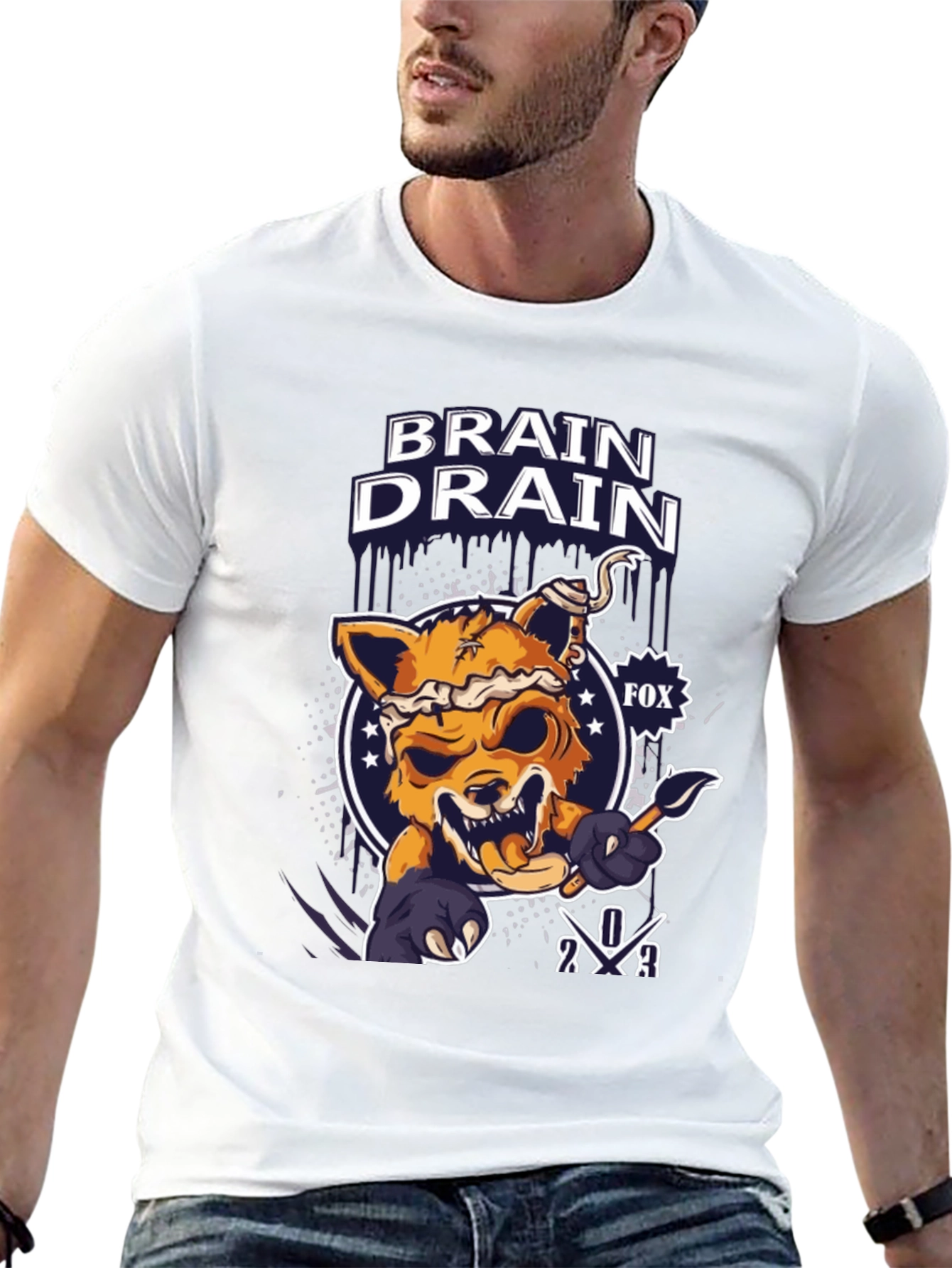 Brain Drain Fox Graphic T-Shirt - Unique Design