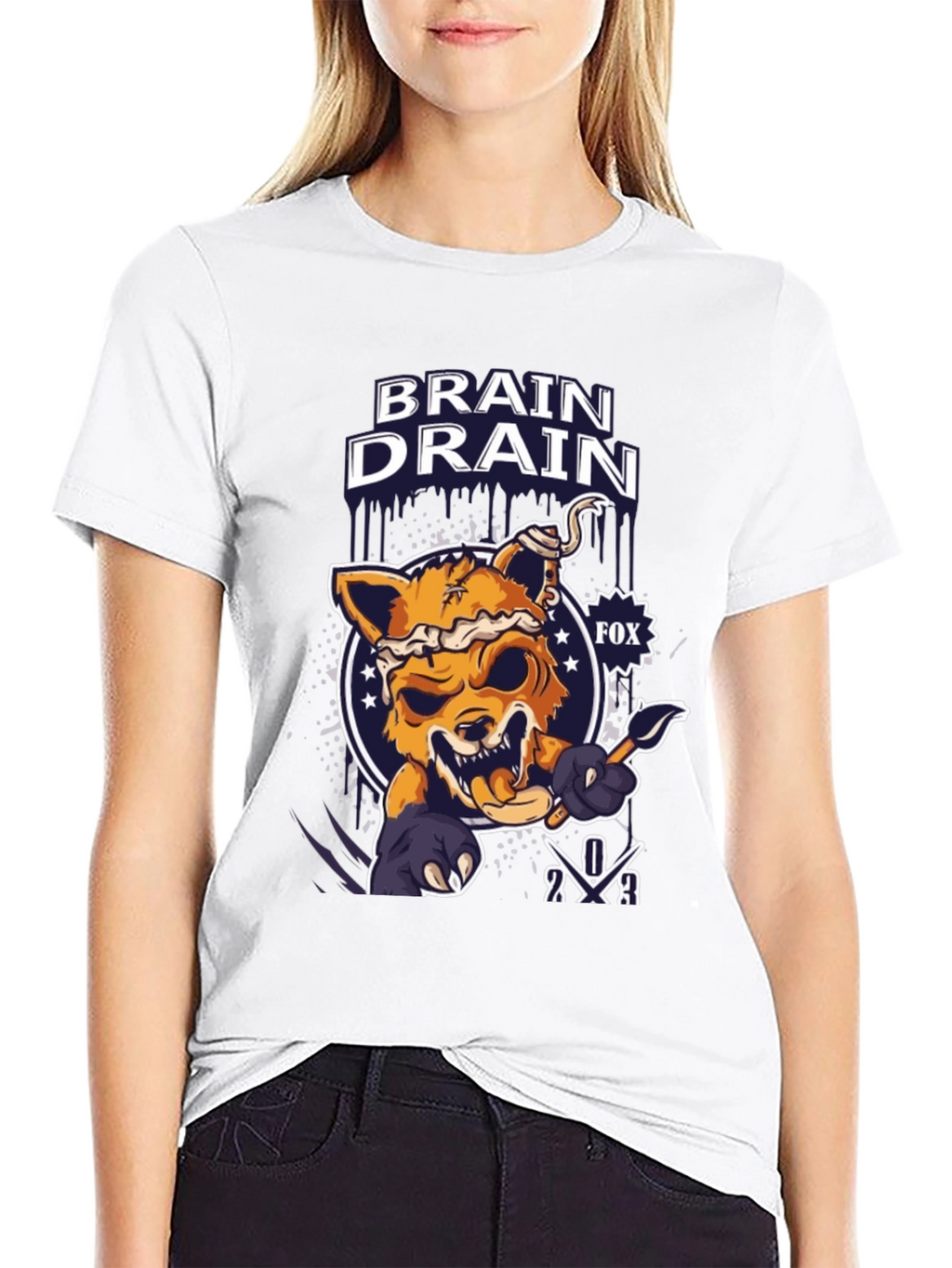 Brain Drain Fox Graphic T-Shirt - Unique Design