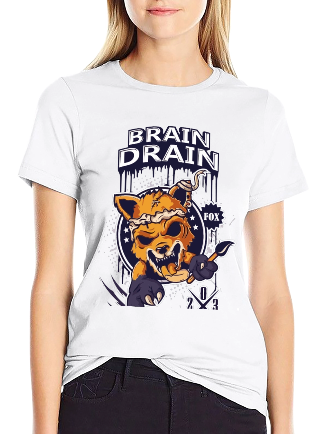 Brain Drain Fox Graphic T-Shirt - Unique Design